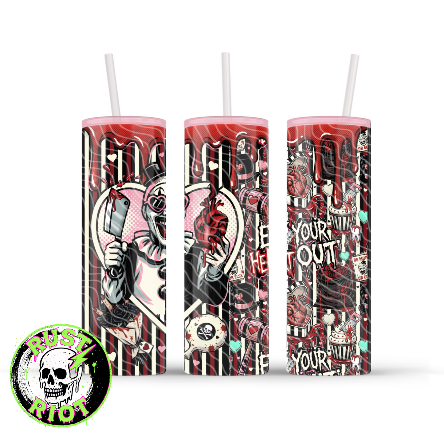 Eat Your Heart Out | Horror Valentine Clown | 20oz Skinny Tumbler Wrap PNG Digital Download