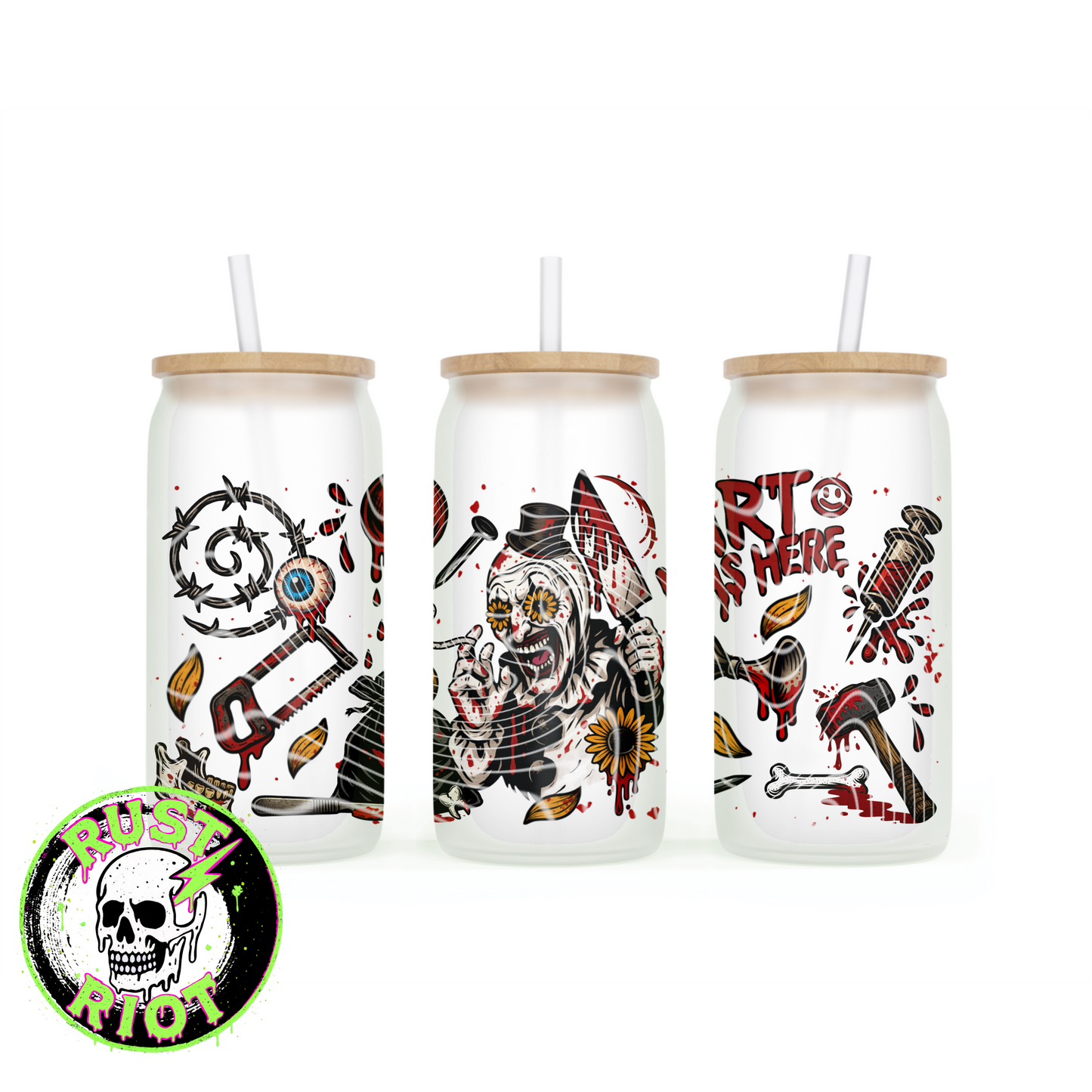 Truly Terrifying Glass Can Wrap PNG | 16oz Horror Clown Design
