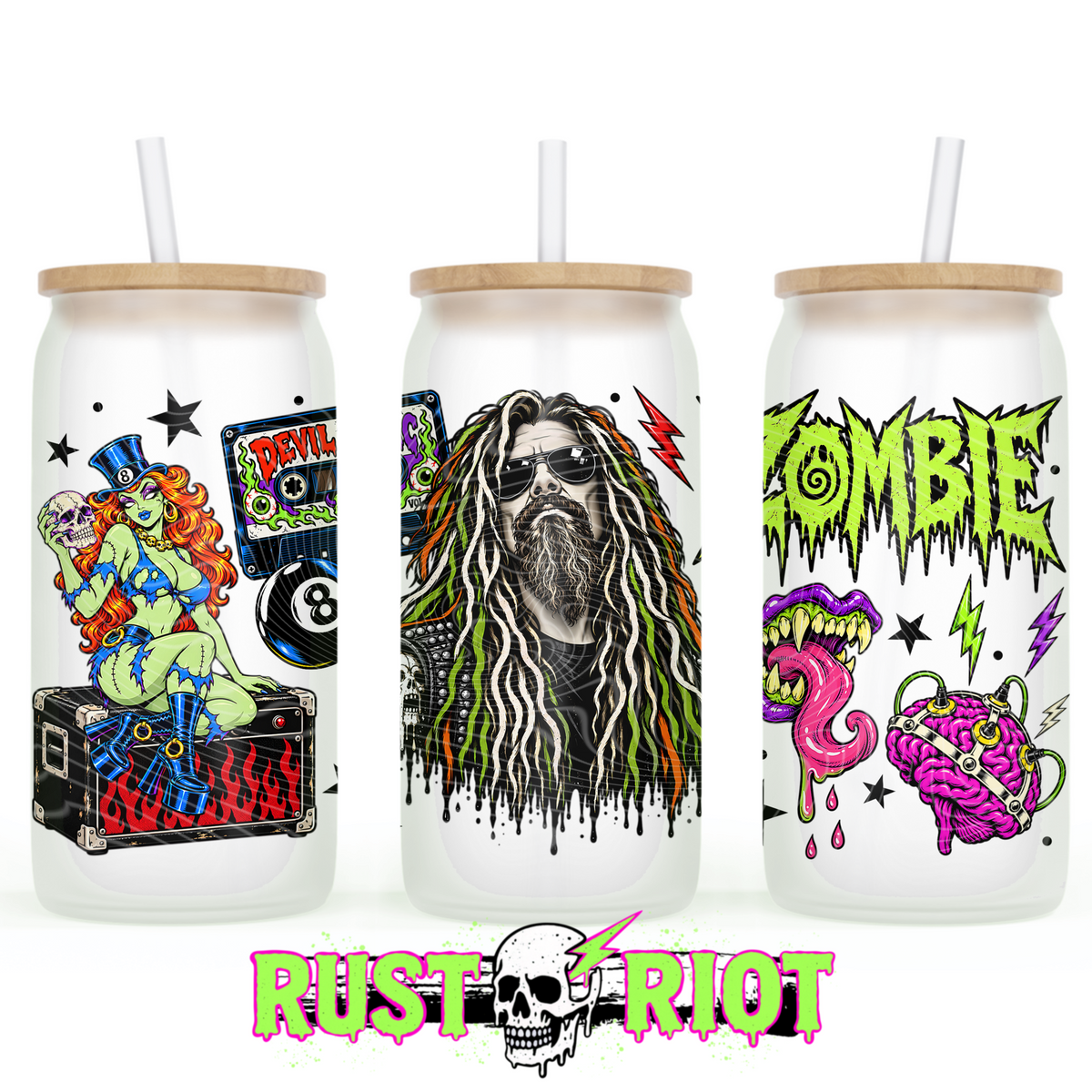 Electric Devil 16oz Glass Can Wrap | Rock & Roll Horror | PNG Digital Download