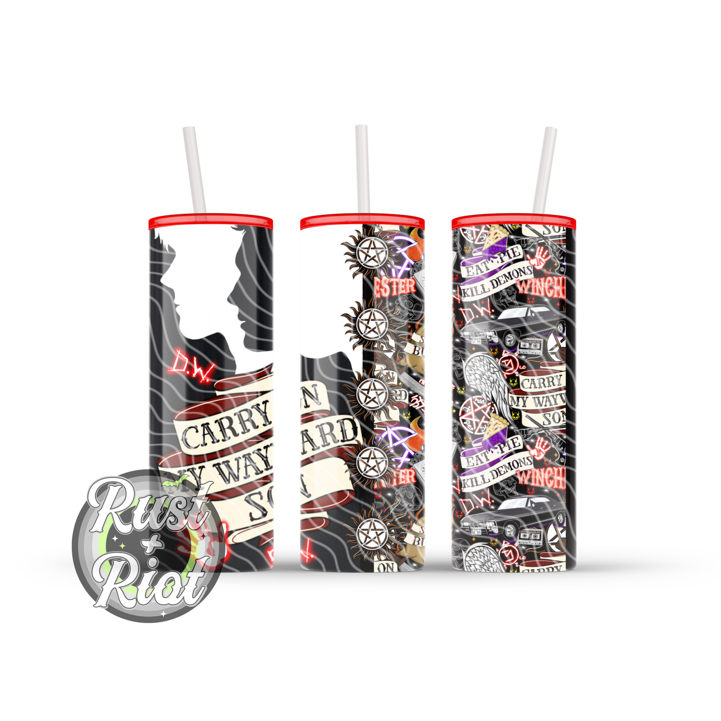 SPN Carry On 20oz Skinny Tumbler Template Design PNG, Digital Graphic Image for UVDTF and Sublimation Printing