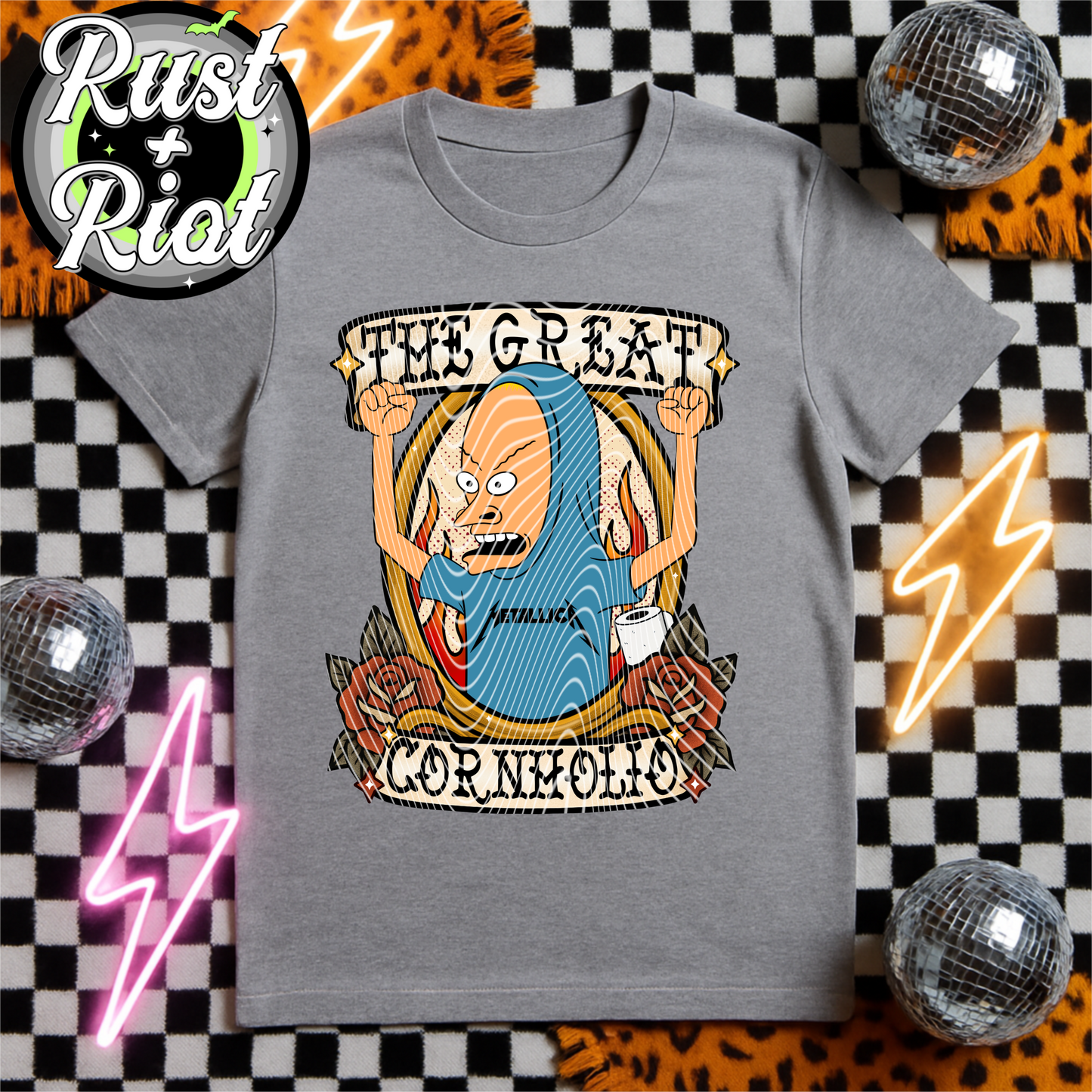 Breakin’ the Law Tee Graphic – Tattoo-Style Headbanger Duo PNG