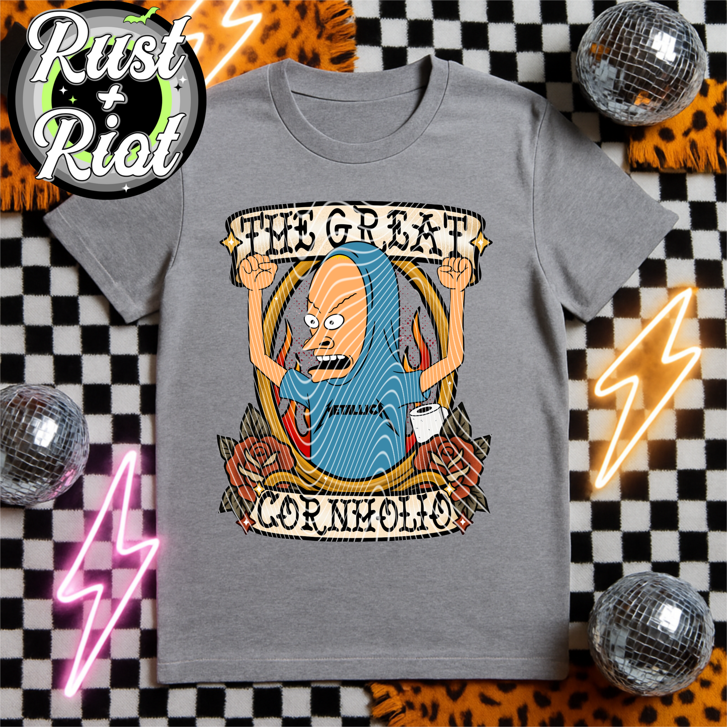 Breakin’ the Law Tee Graphic – Tattoo-Style Headbanger Duo PNG