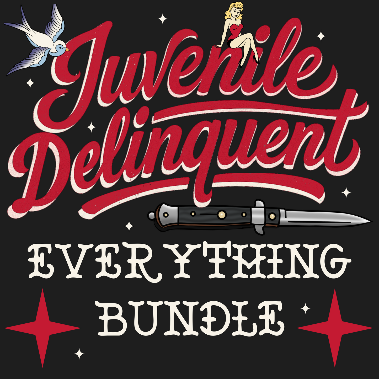 Juvenile Delinquent Everything Bundle, 1990s Cult Classic Digital Graphics for Fabric, DTF, DTG, UVDTF, and Sublimation Printing