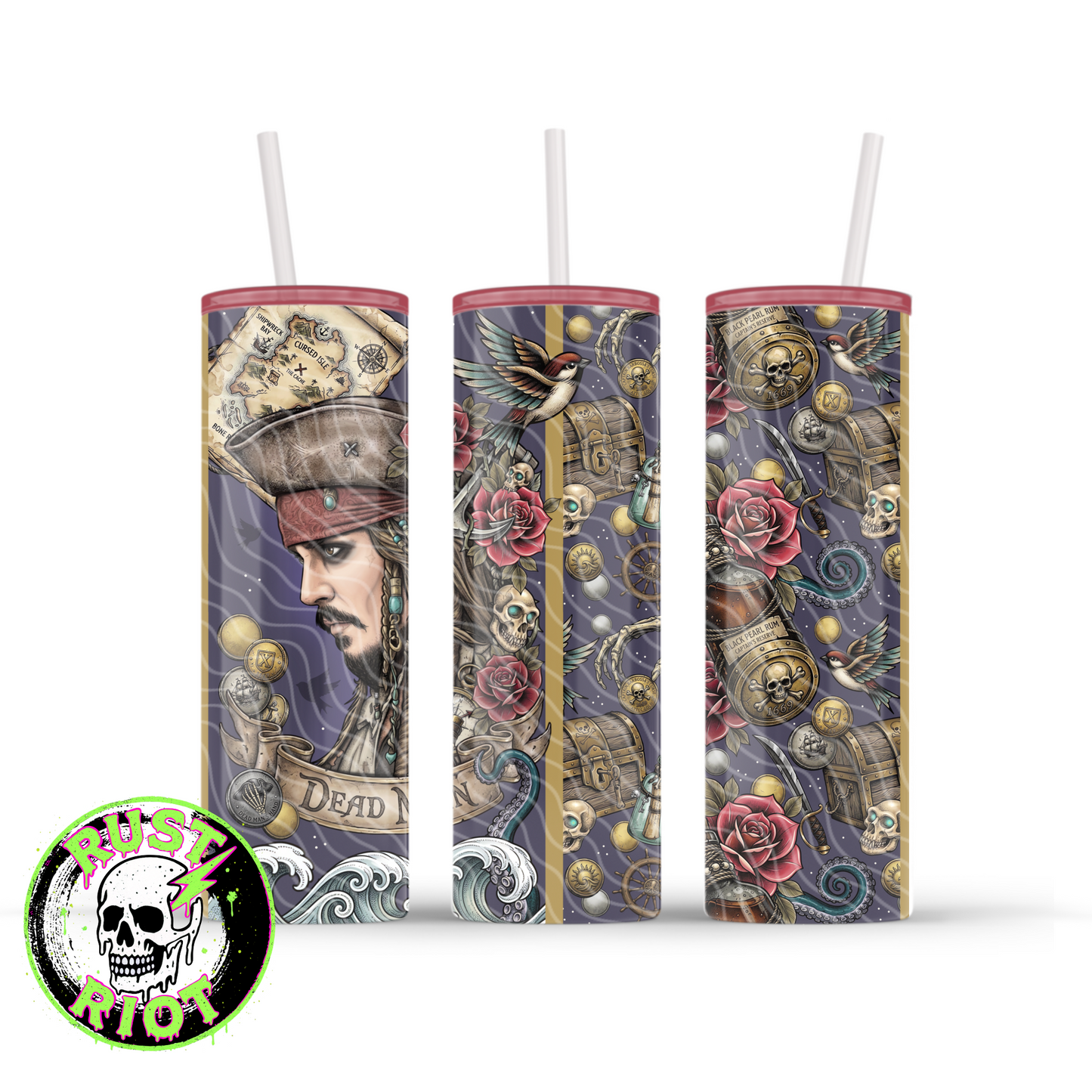 Dead Man’s Gold | Pirate Tattoo Style Graphic | 20oz Skinny Tumbler Wrap PNG Digital Download