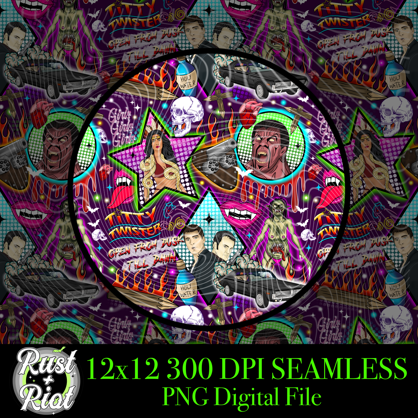 Bikers and Truckers Only | 90s Vampire Cult Seamless Pattern | PNG Digital Download