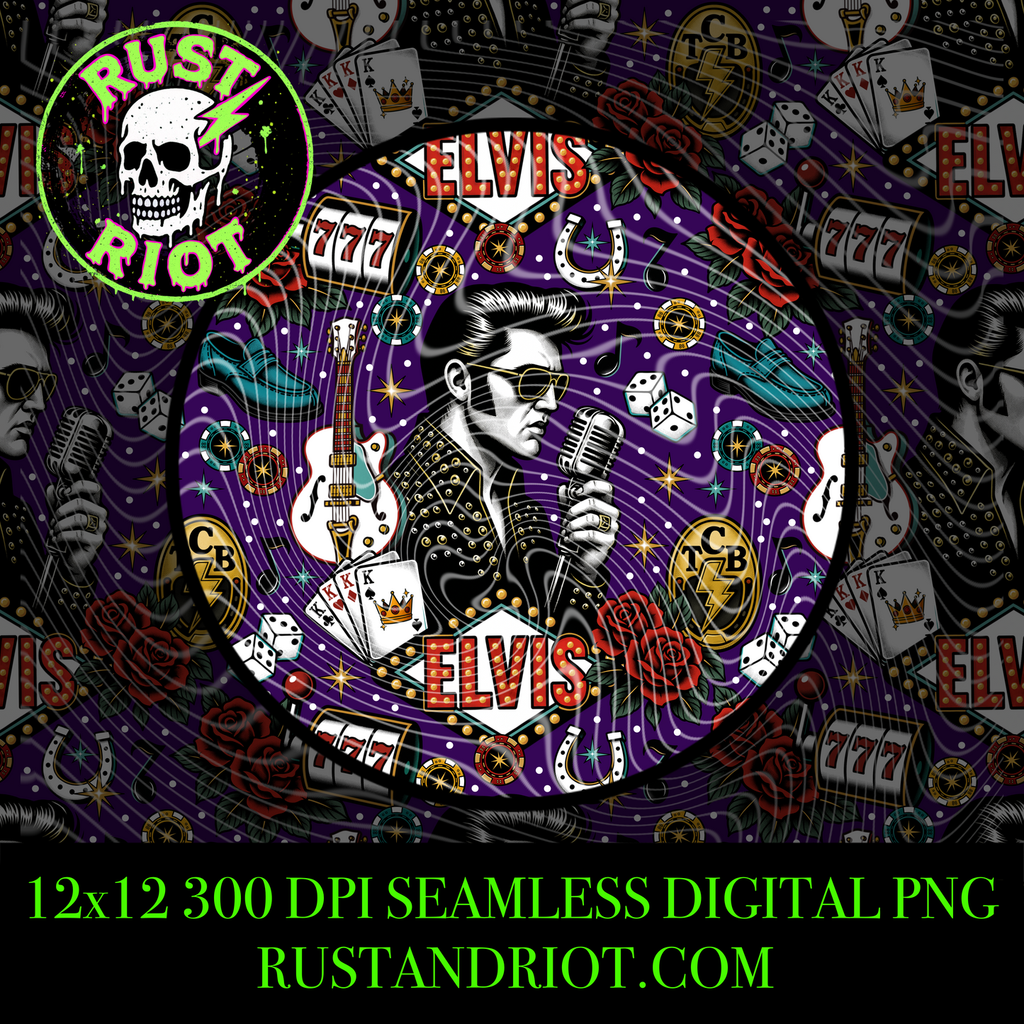 King of Vegas Seamless Pattern | Retro Rock & Roll Casino Repeating Design