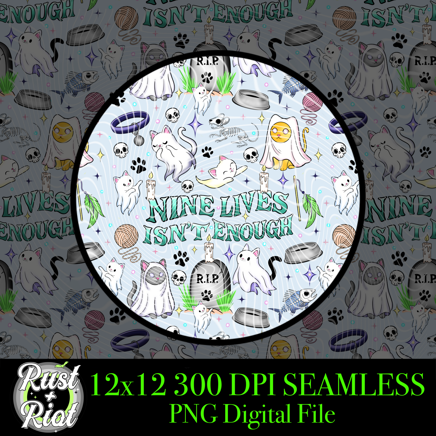 Ghost Pets Seamless PNG Digital Graphic Image for Sublimation, DTF, UVDTF, DTG and Fabric Printing