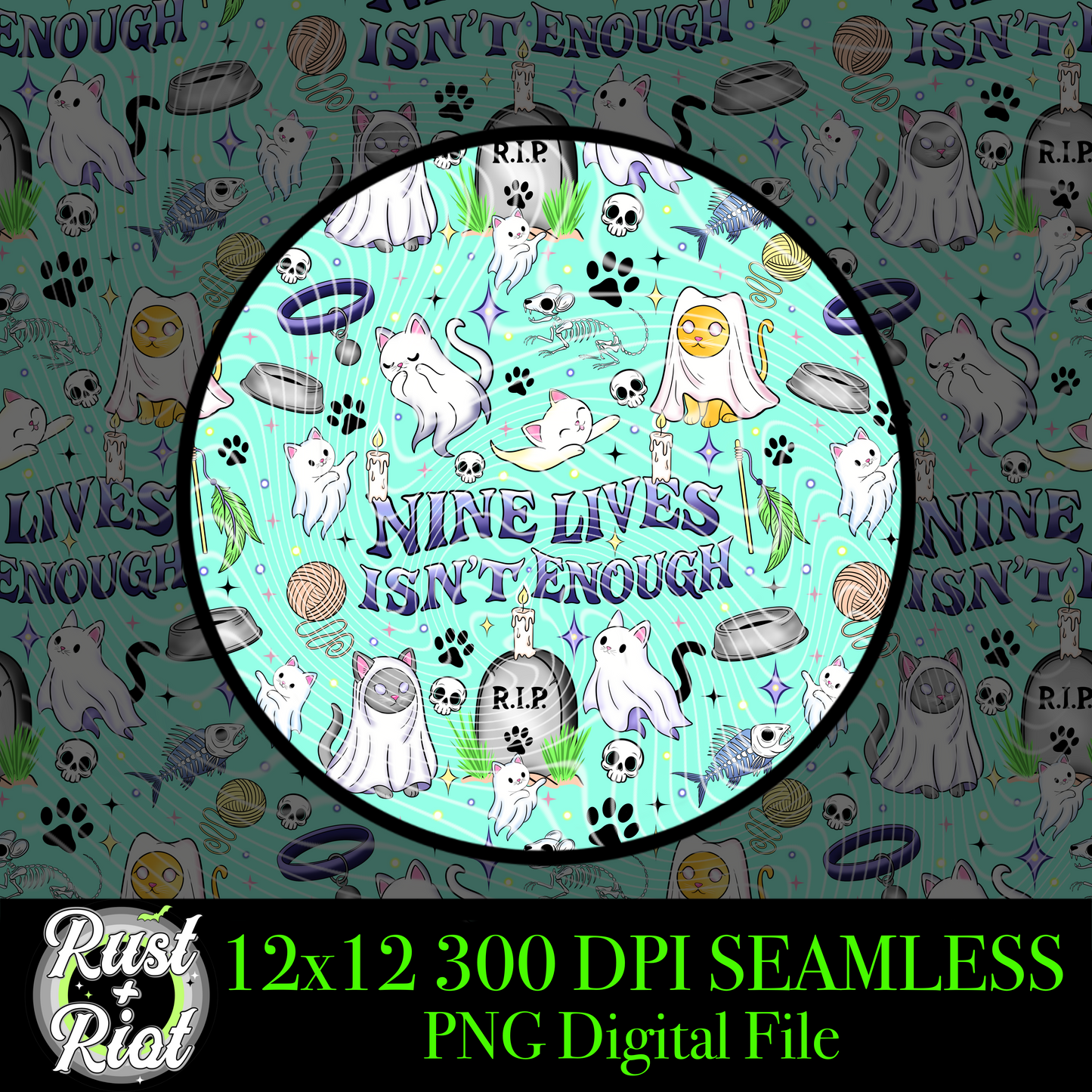 Ghost Pets Seamless PNG Digital Graphic Image for Sublimation, DTF, UVDTF, DTG and Fabric Printing