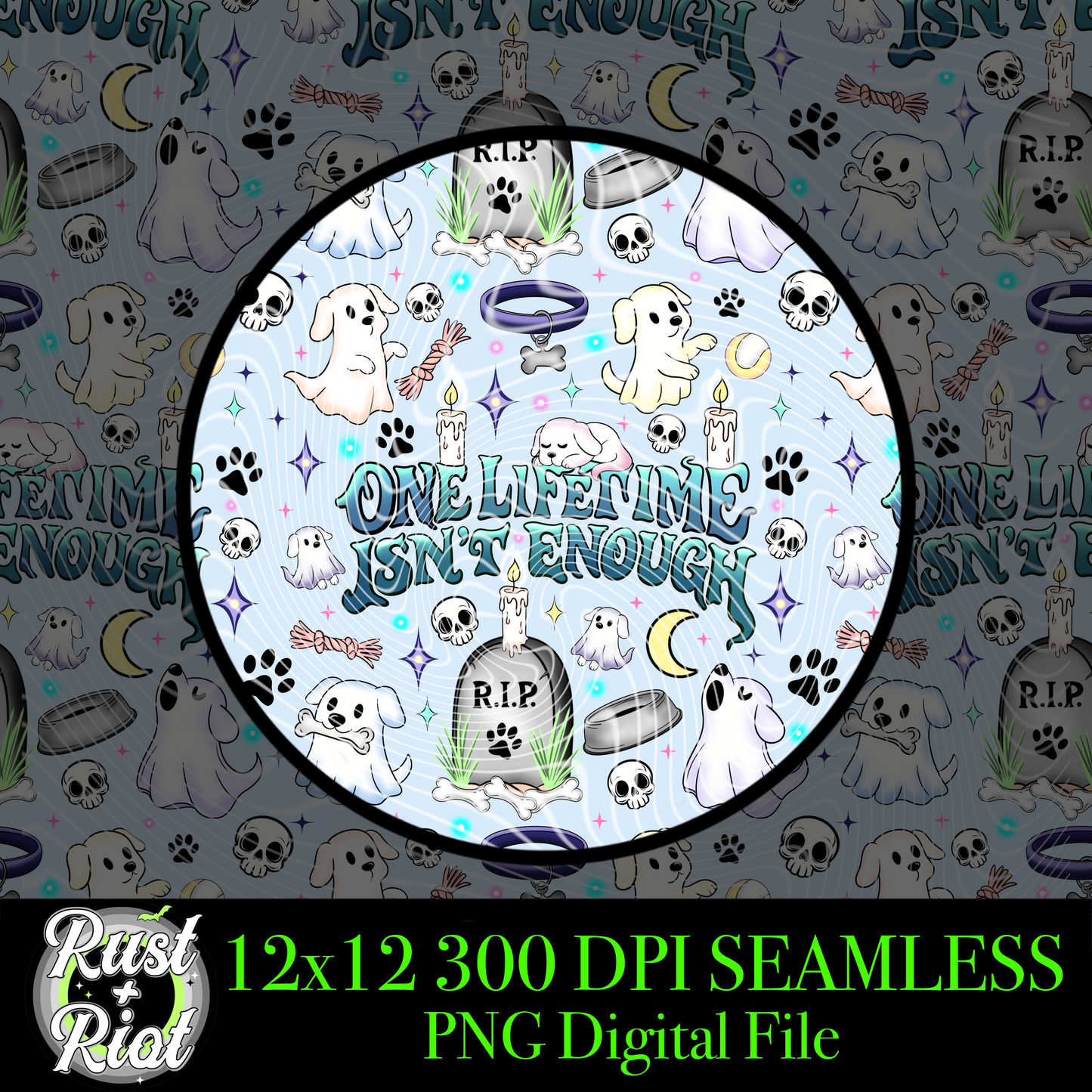 Ghost Pets Seamless PNG Digital Graphic Image for Sublimation, DTF, UVDTF, DTG and Fabric Printing