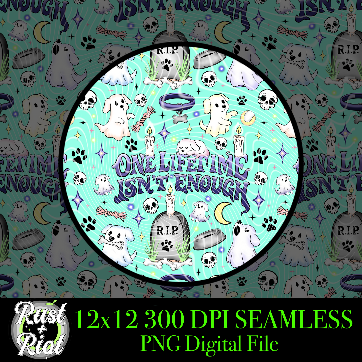 Ghost Pets Seamless PNG Digital Graphic Image for Sublimation, DTF, UVDTF, DTG and Fabric Printing