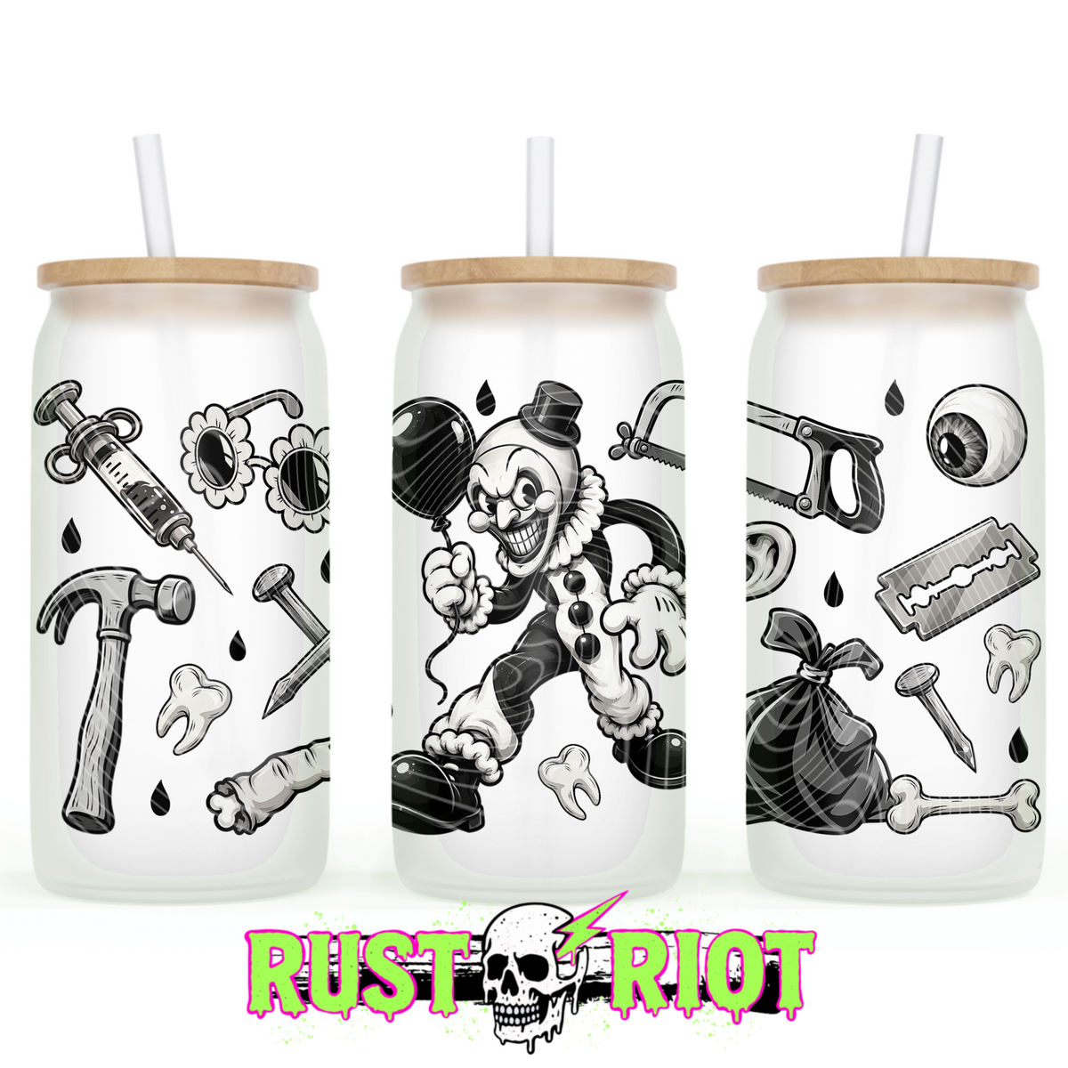 Art of Terror 16oz Glass Can Wrap | Vintage Cartoon Horror | PNG Digital Download
