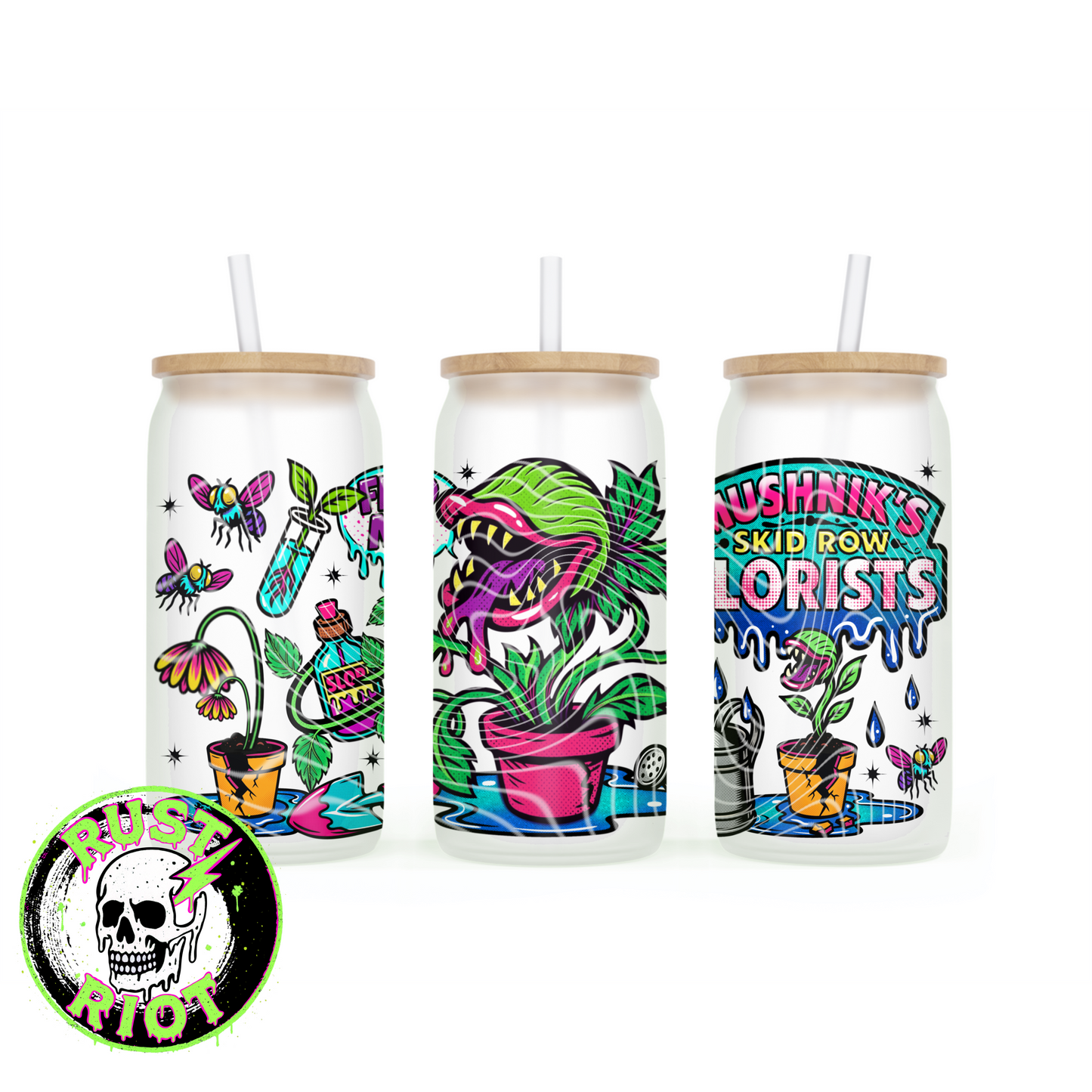 Skid Row Grow | Retro Horror Botanical Design | 16oz Glass Can Wrap | Digital Download PNG for Sublimation & UVDTF Printing