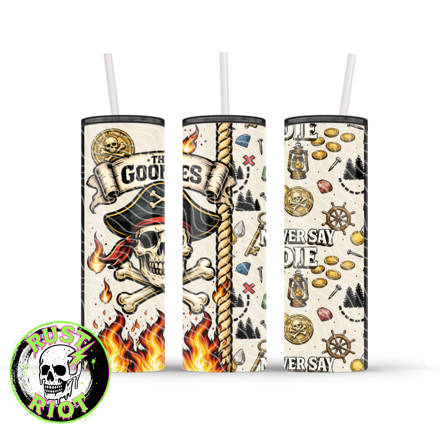 Never Say Die | Retro Pirate Adventure Design | 20oz Skinny Tumbler Wrap Digital Download PNG