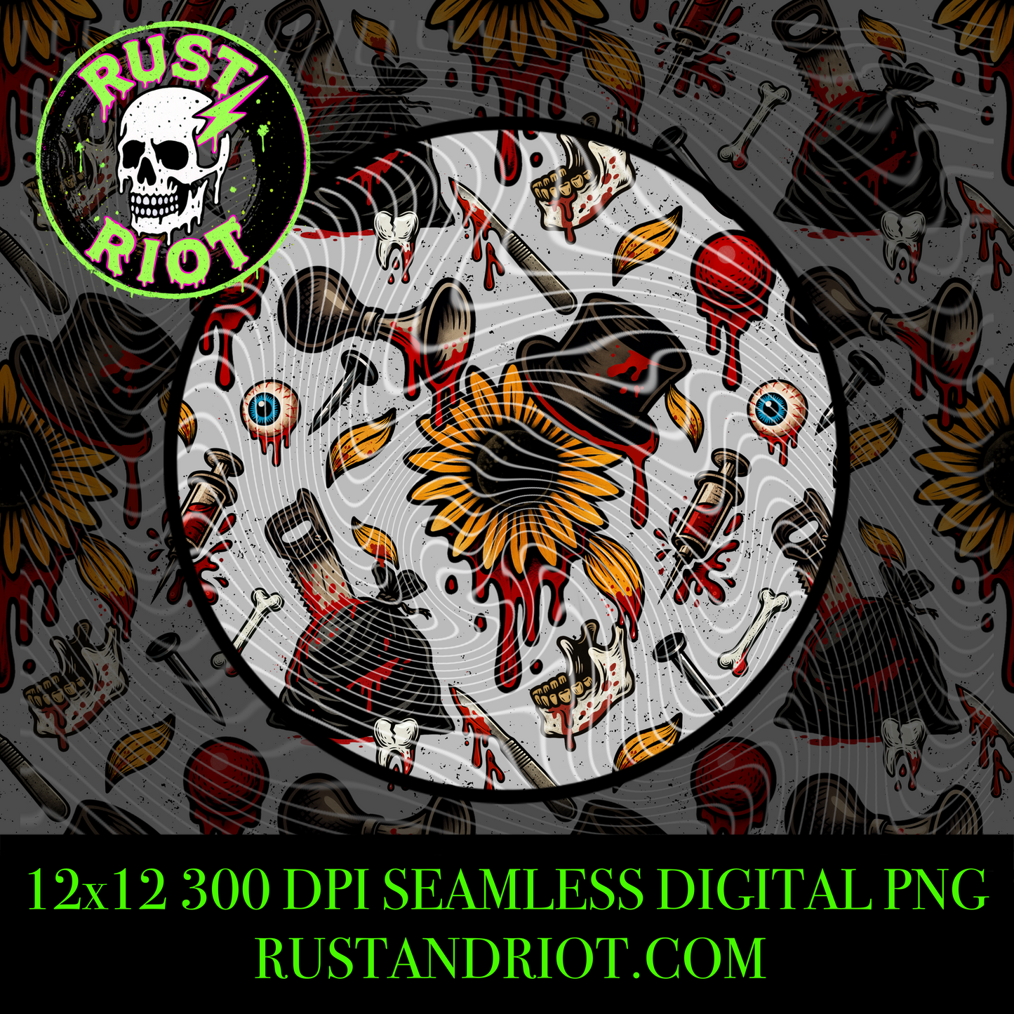 Truly Terrifying Seamless PNG | Horror Clown Pattern | Blood, Sunflowers & Gorecore Design