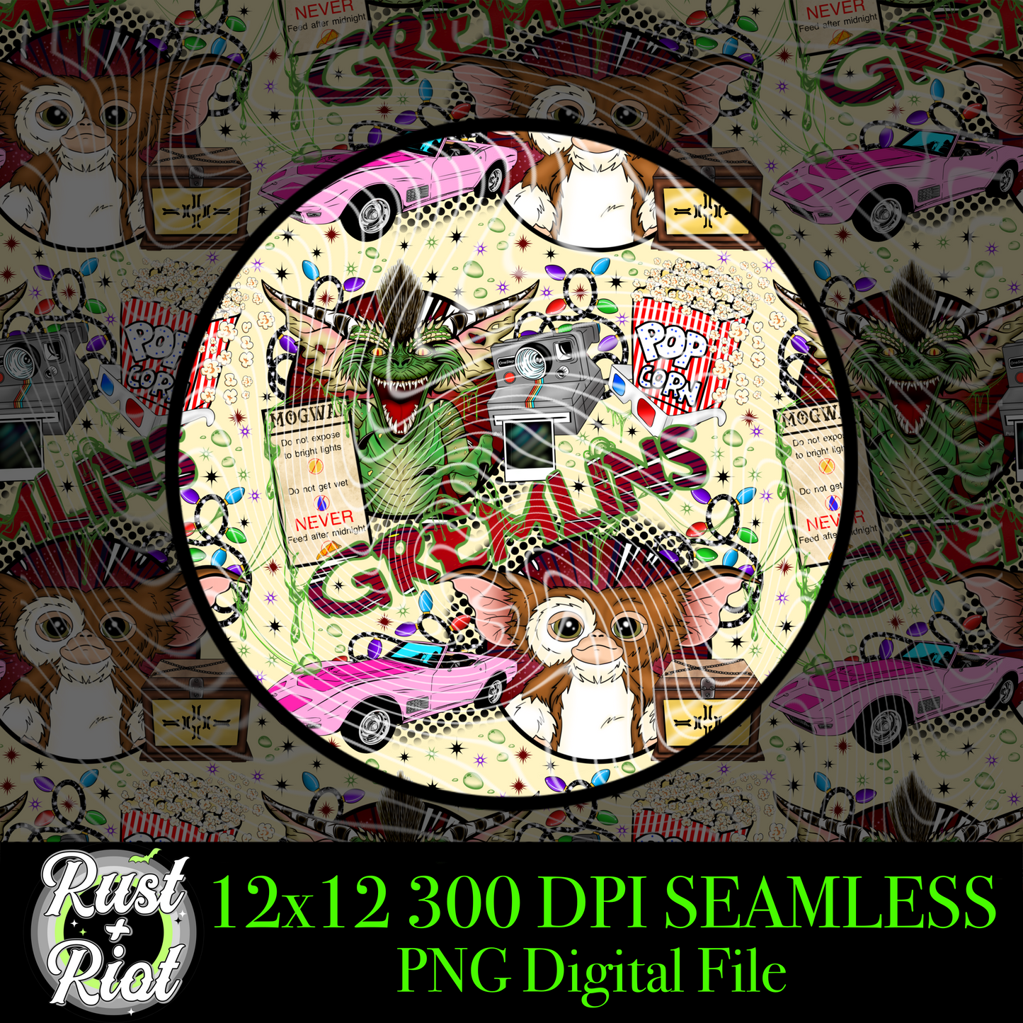 After Midnight Seamless PNG, 80s Cult Classic Movie Digital Graphic Image for Sublimation, DTF, UVDTF, DTG and Fabric Printing