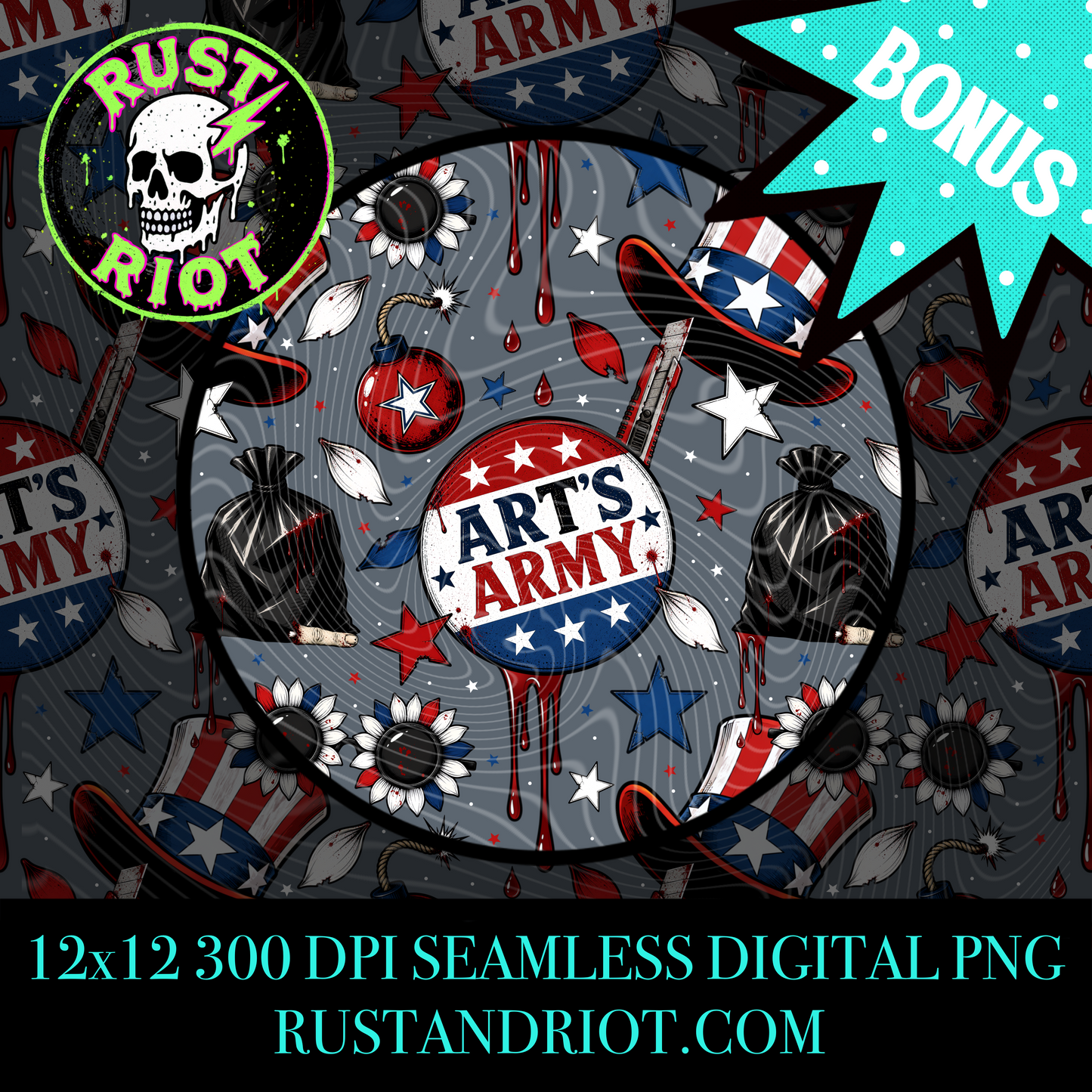 American Nightmare Seamless Pattern | Patriotic Horror | PNG Digital Download