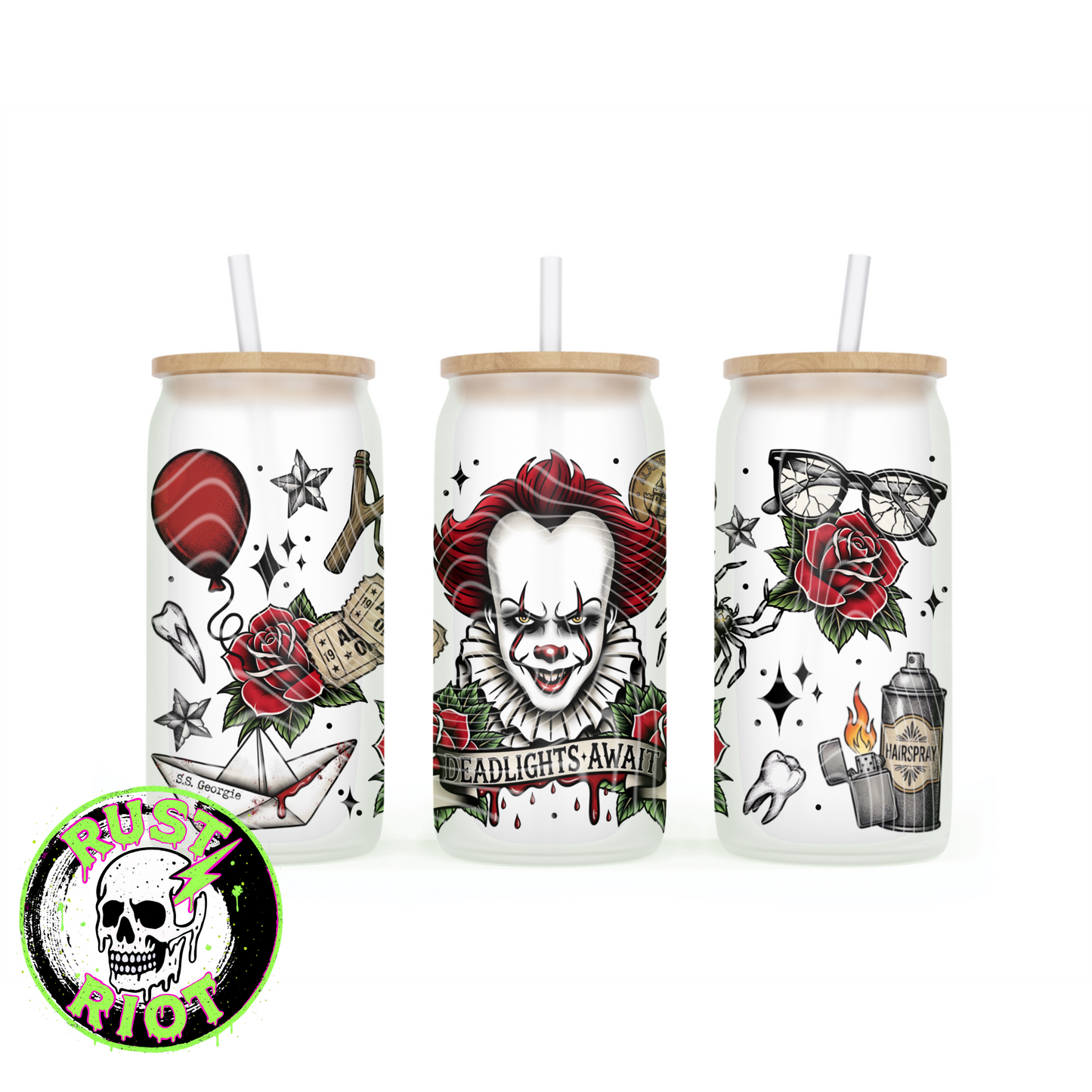 Deadlights Await | Horror Tattoo Flash | 16oz Glass Can Wrap PNG Digital Download