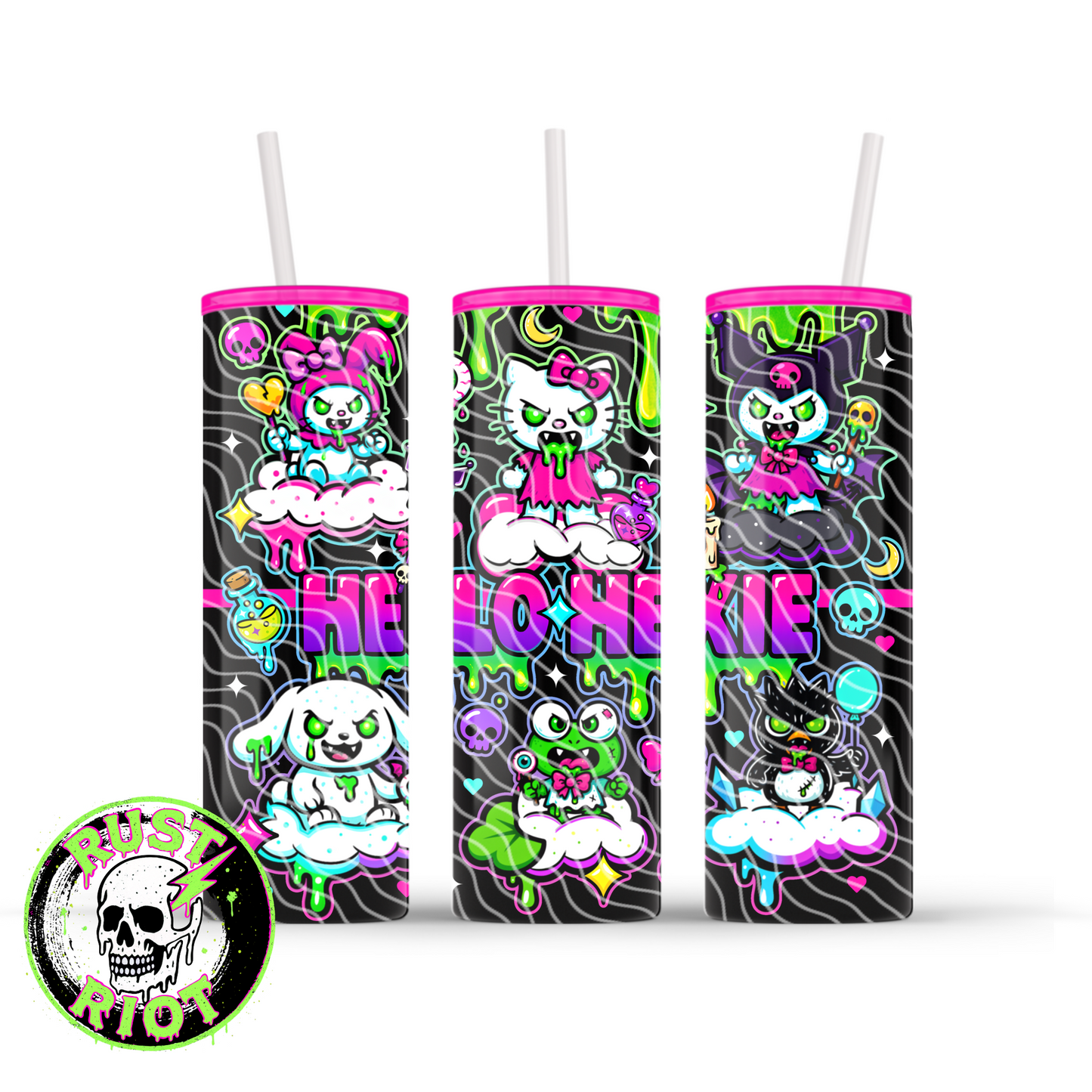 Hello Hexie Tumbler Wrap | Creepy Cute Pastel Goth Design PNG | 20oz Skinny
