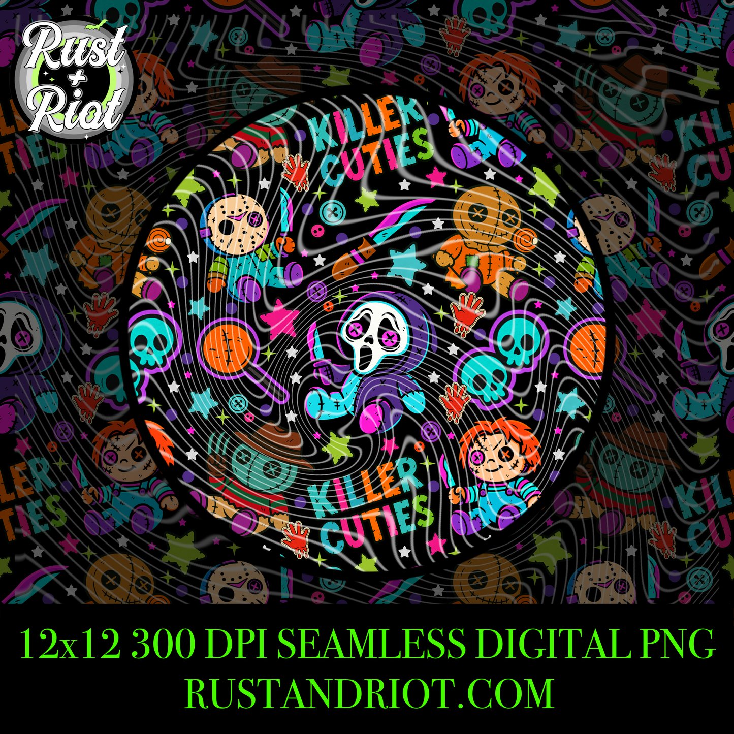 Killer Cuties Seamless Pattern Digital Download - Creepy Cute Horror PNG for Fabric, Printing and Crafts