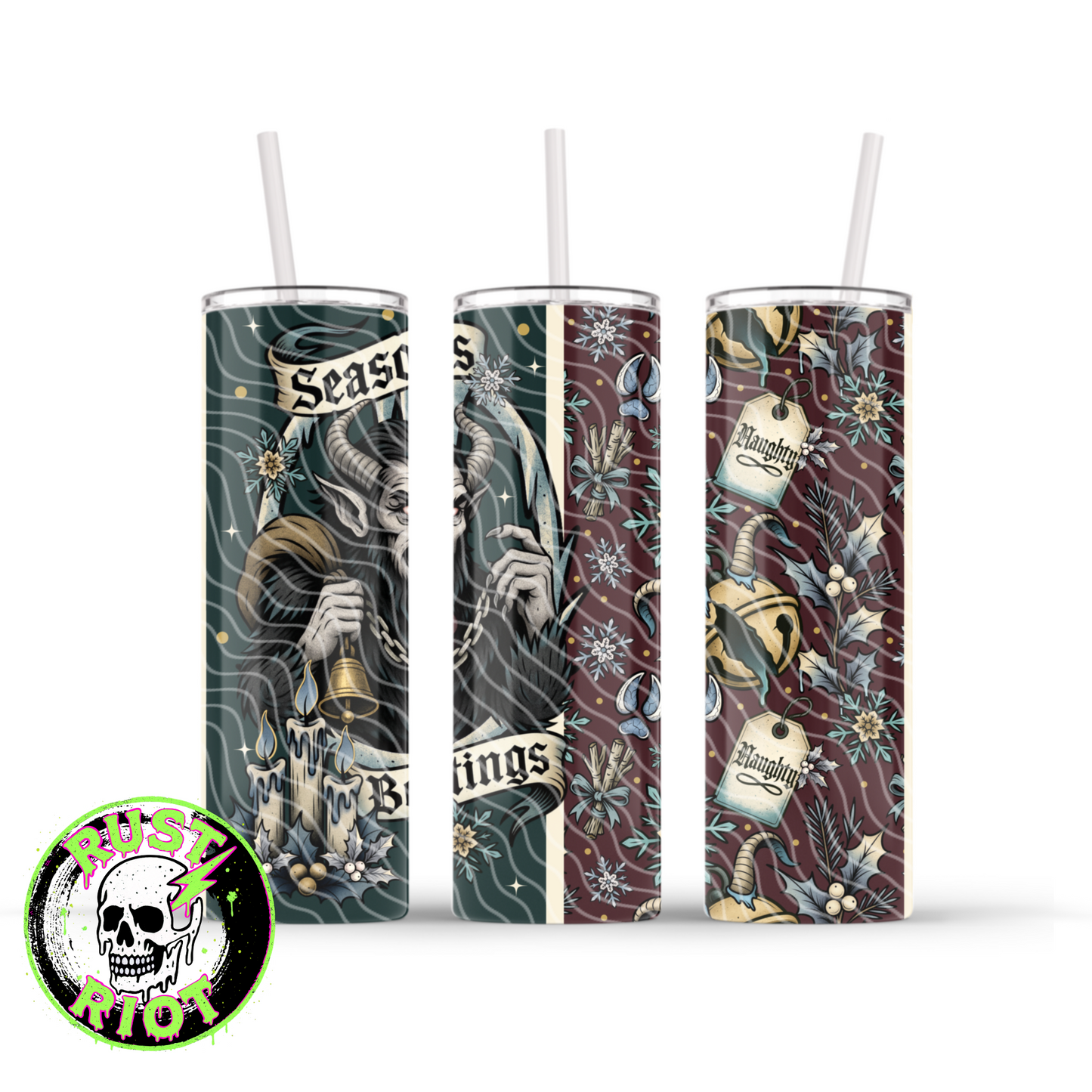 Season’s Beatings | Krampus Horror Holiday | 20oz Skinny Tumbler Wrap Digital Download PNG