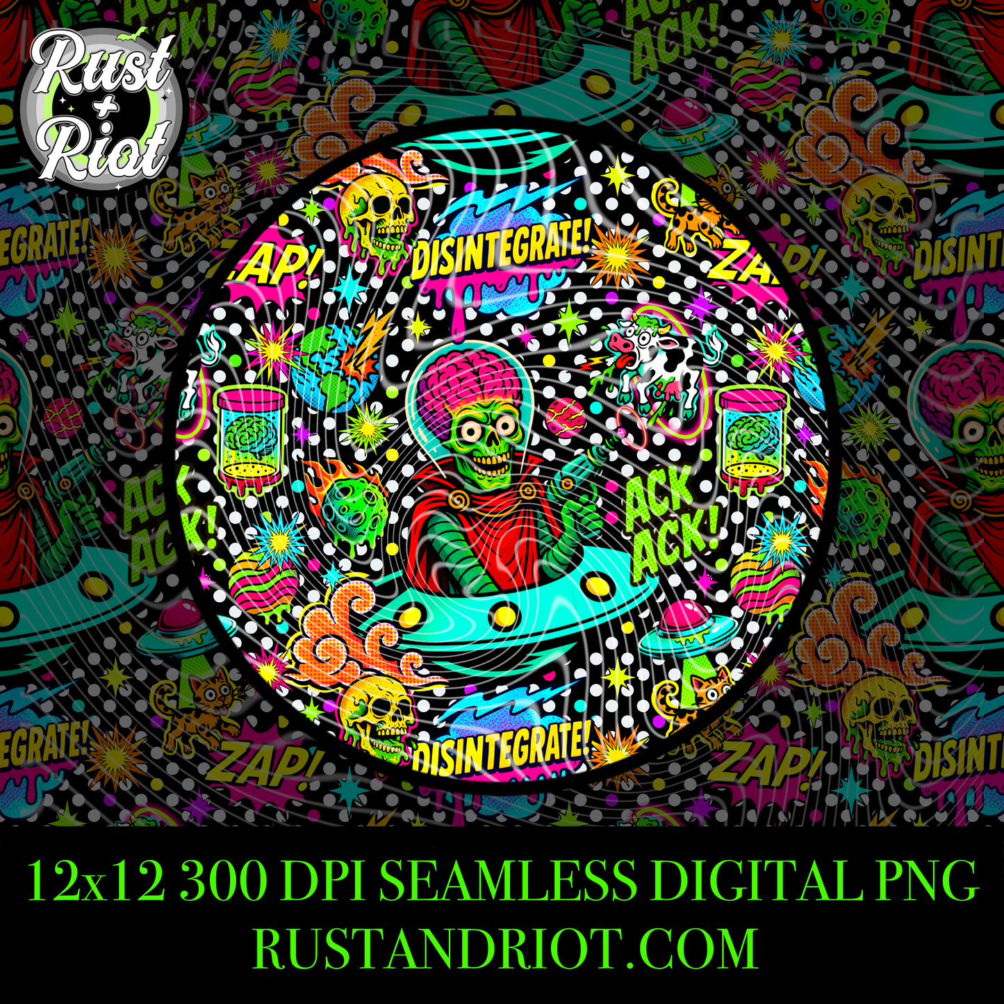 Earth Must Die – Retro Sci-Fi Seamless Pattern PNG