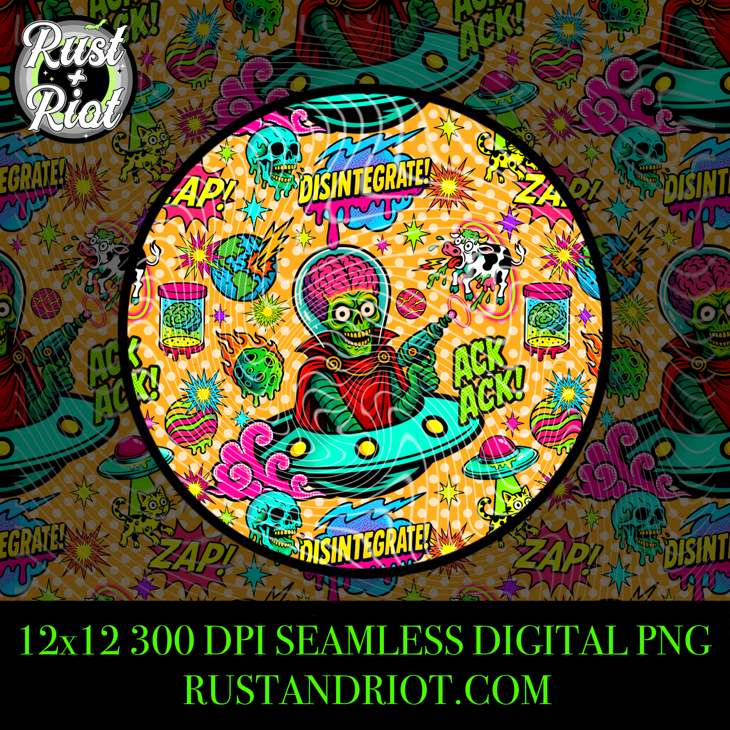 Earth Must Die – Retro Sci-Fi Seamless Pattern PNG
