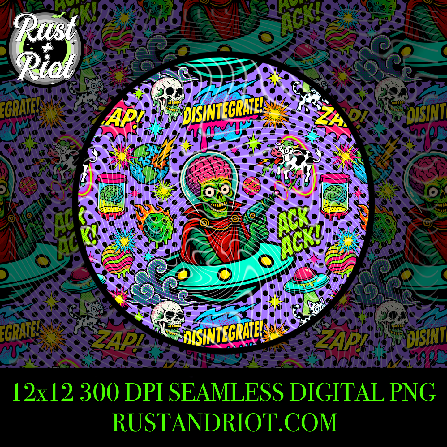 Earth Must Die – Retro Sci-Fi Seamless Pattern PNG