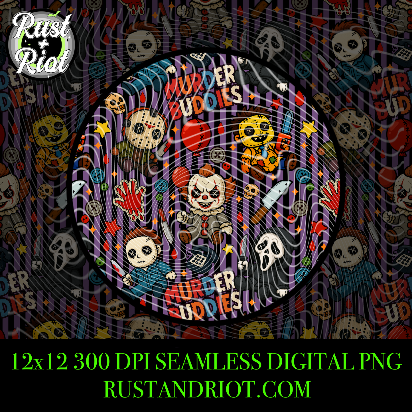 Murder Buddies Seamless Pattern | Digital Download PNG for Sublimation & Fabric Printing