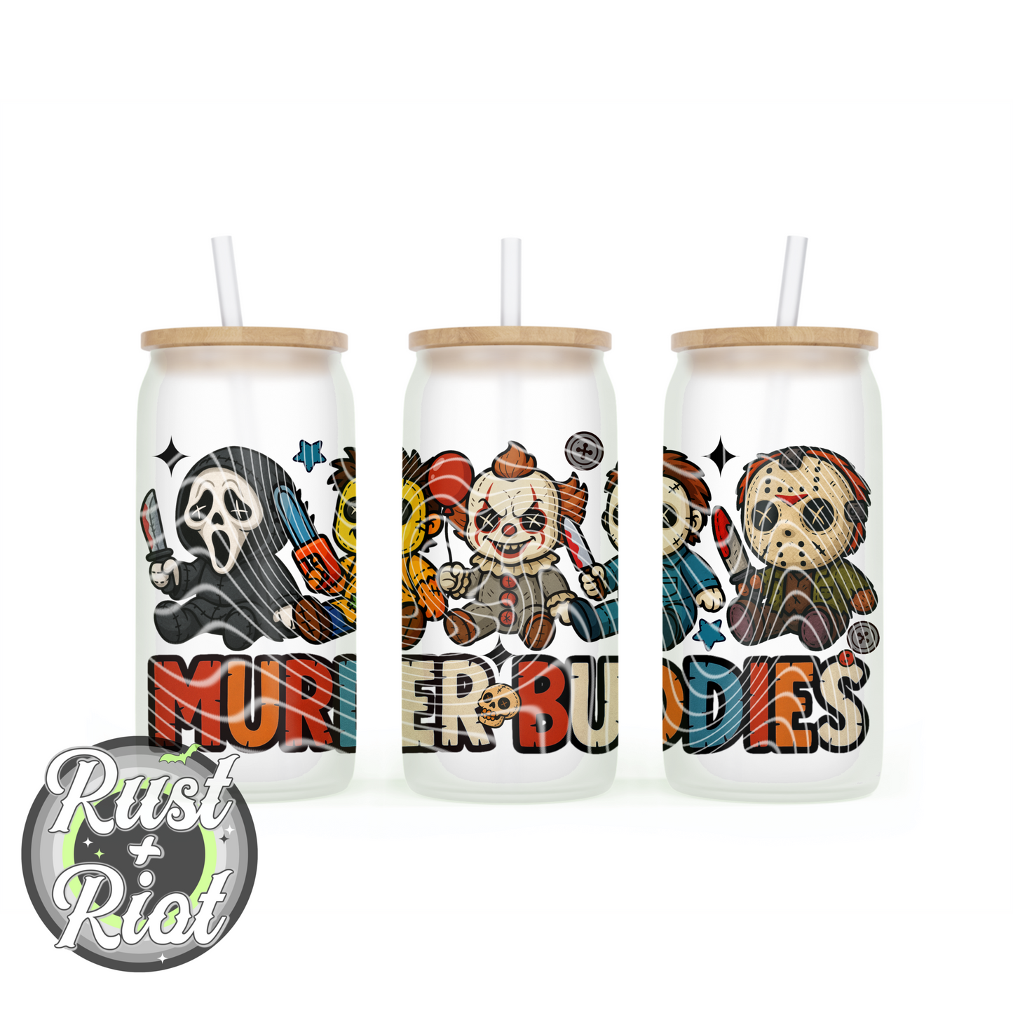 Murder Buddies 16oz Glass Can Wrap | Digital Download PNG for Sublimation & UVDTF Printing