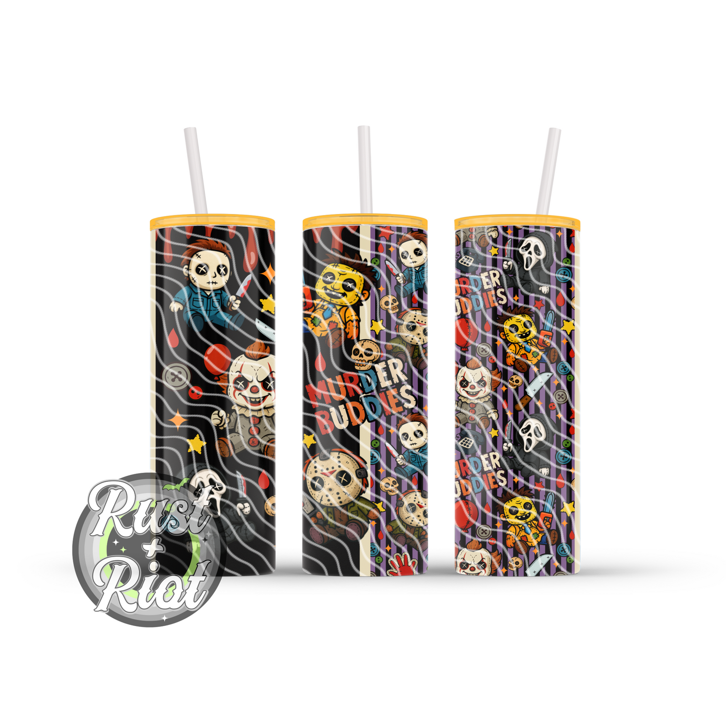 Murder Buddies | Creepy Cute Plush Horror Design | 20oz Skinny Tumbler Wrap Digital Download PNG