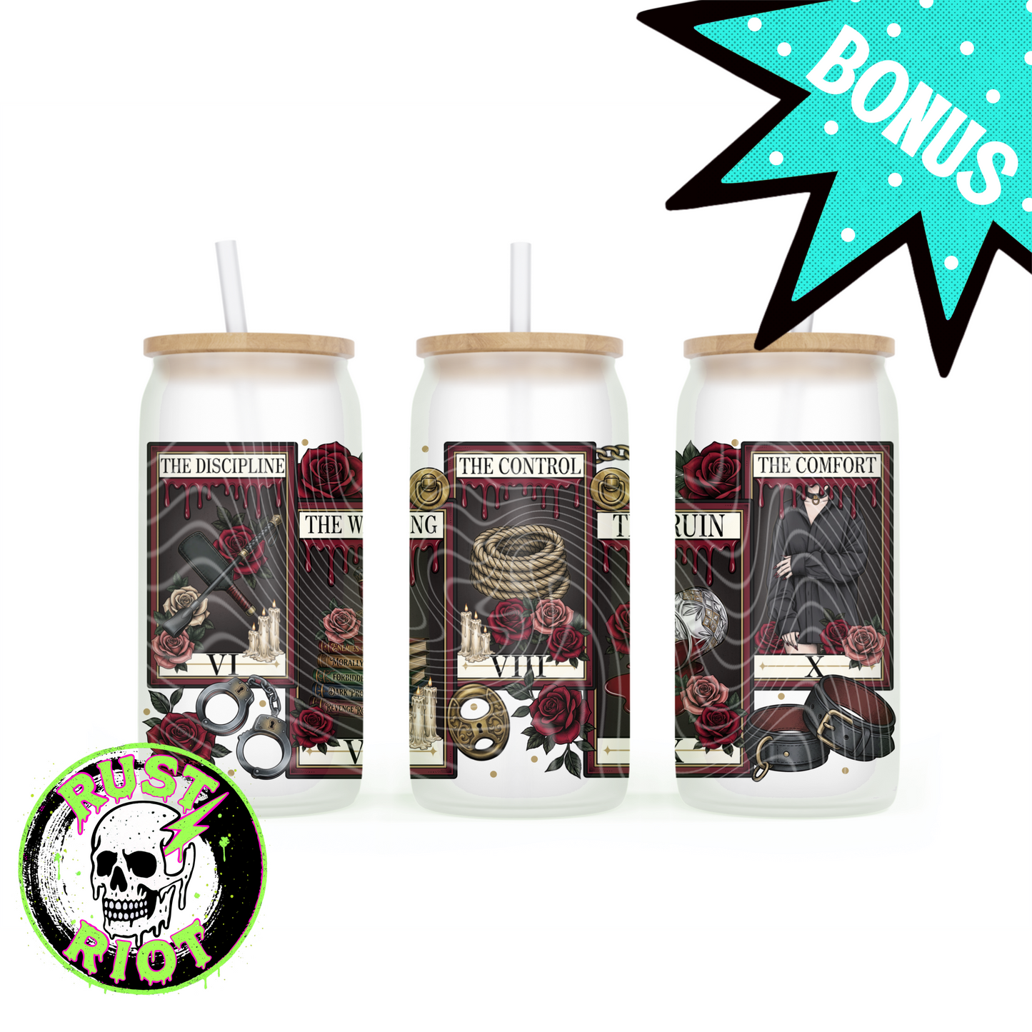 Obey Arcana | Dark Romance Tarot Graphic | 16oz Glass Can Wrap PNG Digital Download