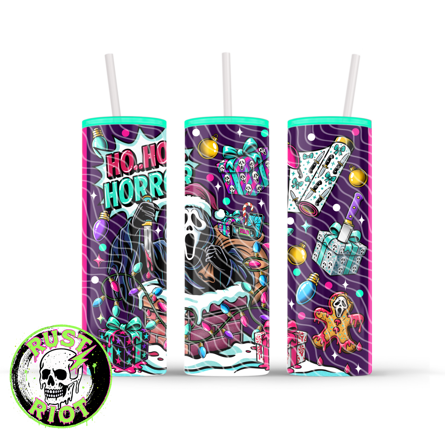 Slay Ride | Neon Horror Christmas Design | 20oz Skinny Tumbler Wrap Digital Download PNG