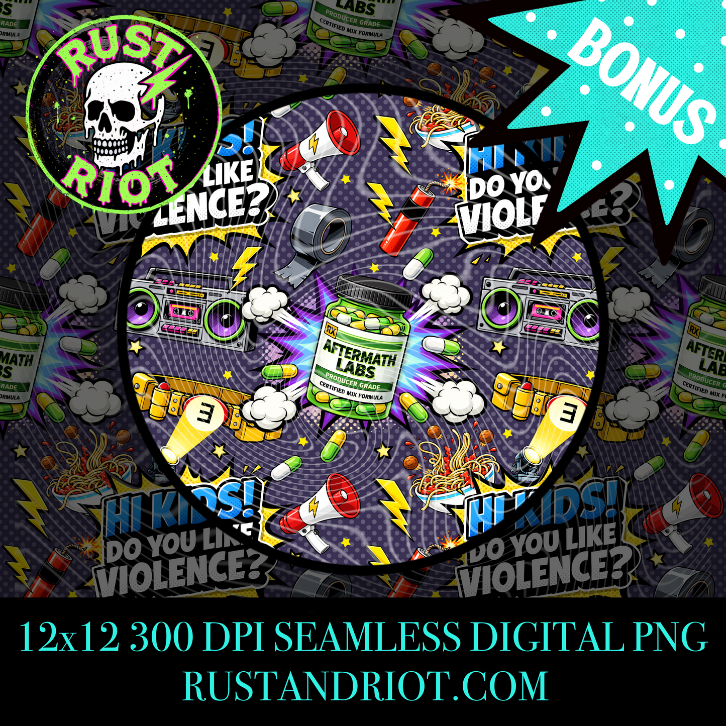 Detroit’s Most Wanted - Side B (Rap Vigilante) Seamless Pattern | Bold Comic Repeat | PNG Digital Download