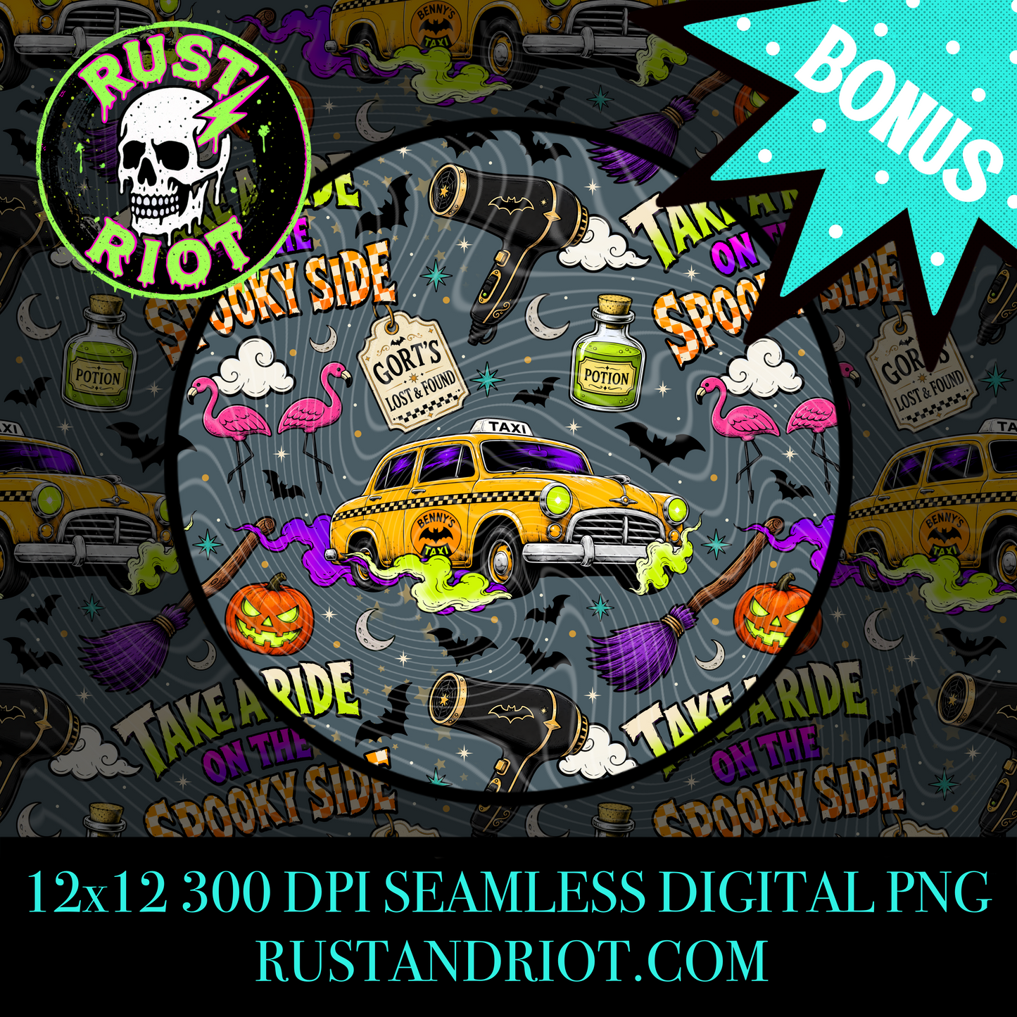 Midnight Fare Seamless Pattern | Halloween Pop Art | PNG Digital Download