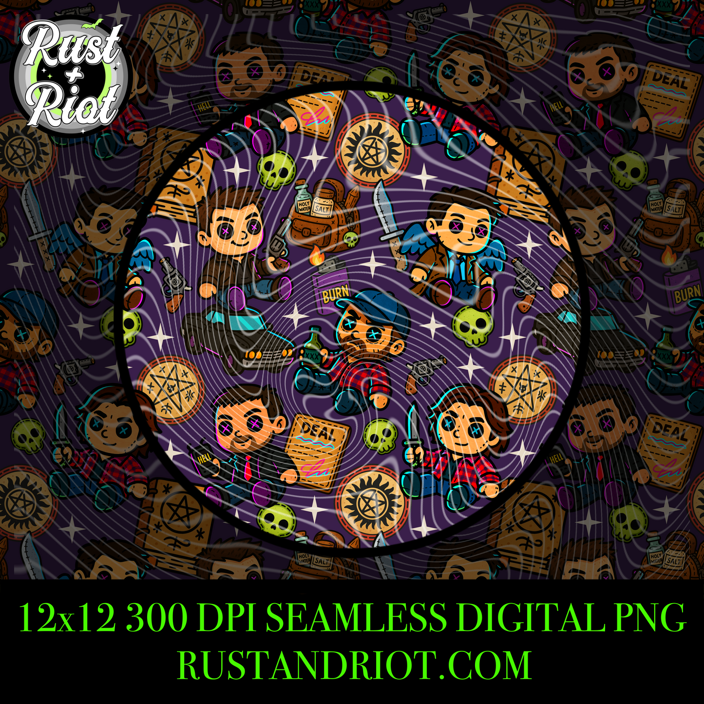 Demon-Slayin’ Plush Seamless Pattern – Cute Paranormal Hunting Squad Design
