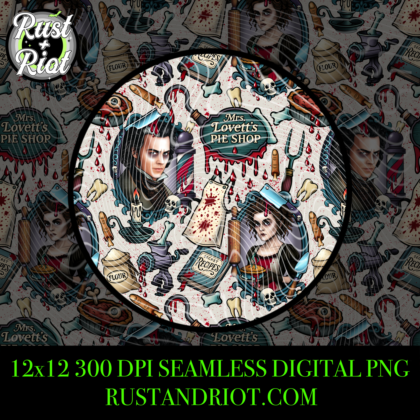 Grindhouse Gourmet - The Barber & The Butcher Seamless PNG - Gothic Repeating Pattern