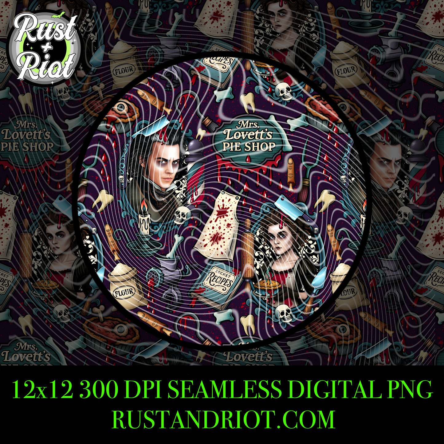 Grindhouse Gourmet - The Barber & The Butcher Seamless PNG - Gothic Repeating Pattern