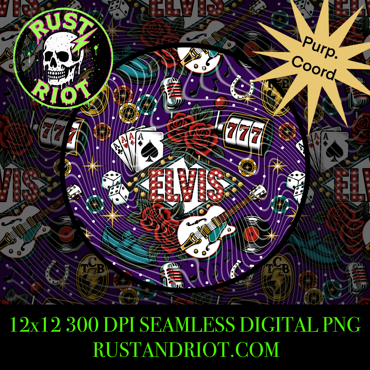 King of Vegas Seamless Pattern | Retro Rock & Roll Casino Repeating Design