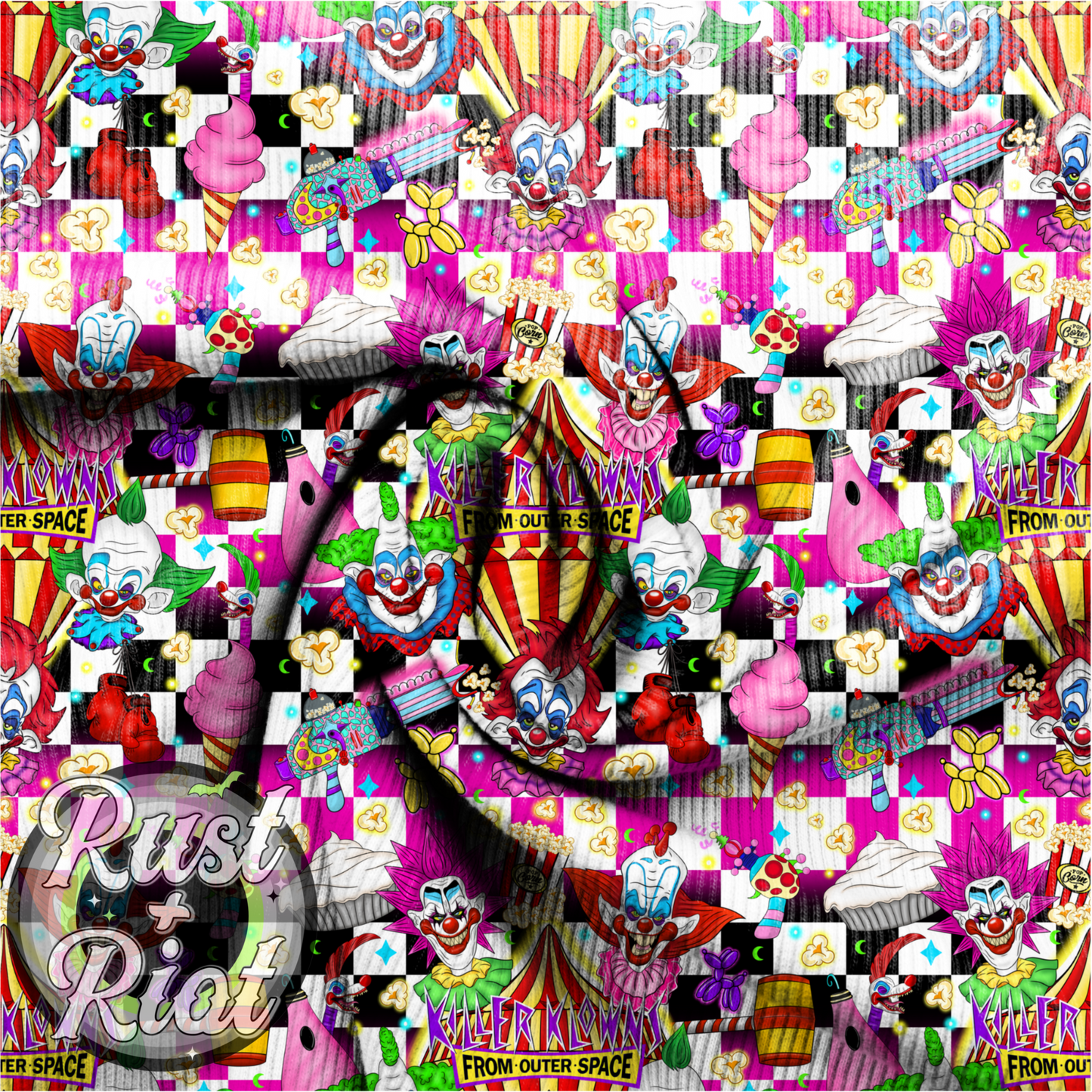 Send in the Klowns Seamless PNG, 1980s Horror Comedy Cult Classic Digital Graphic Image for Sublimation, DTF, UVDTF and DTG Printing