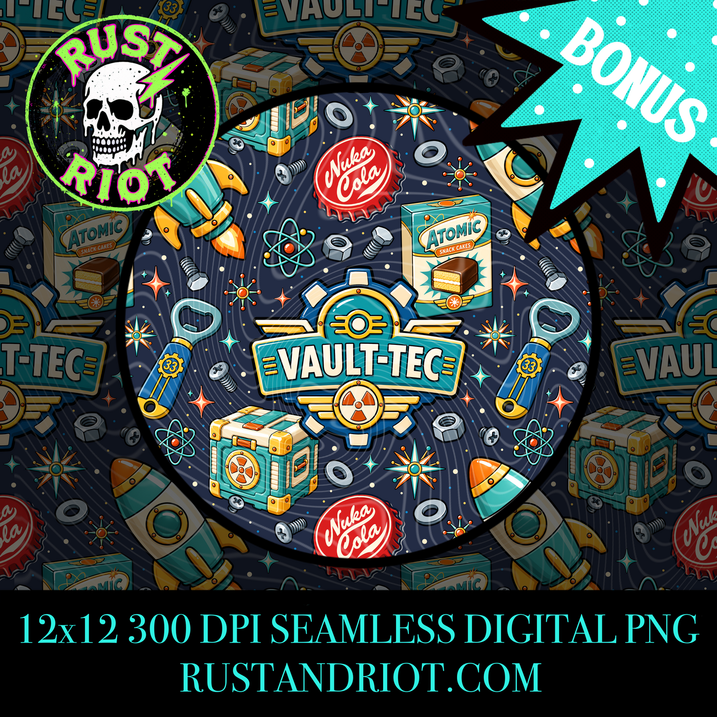 Wasteland Adventure Seamless Patterns | Retro Atomic Survival | PNG Digital Download
