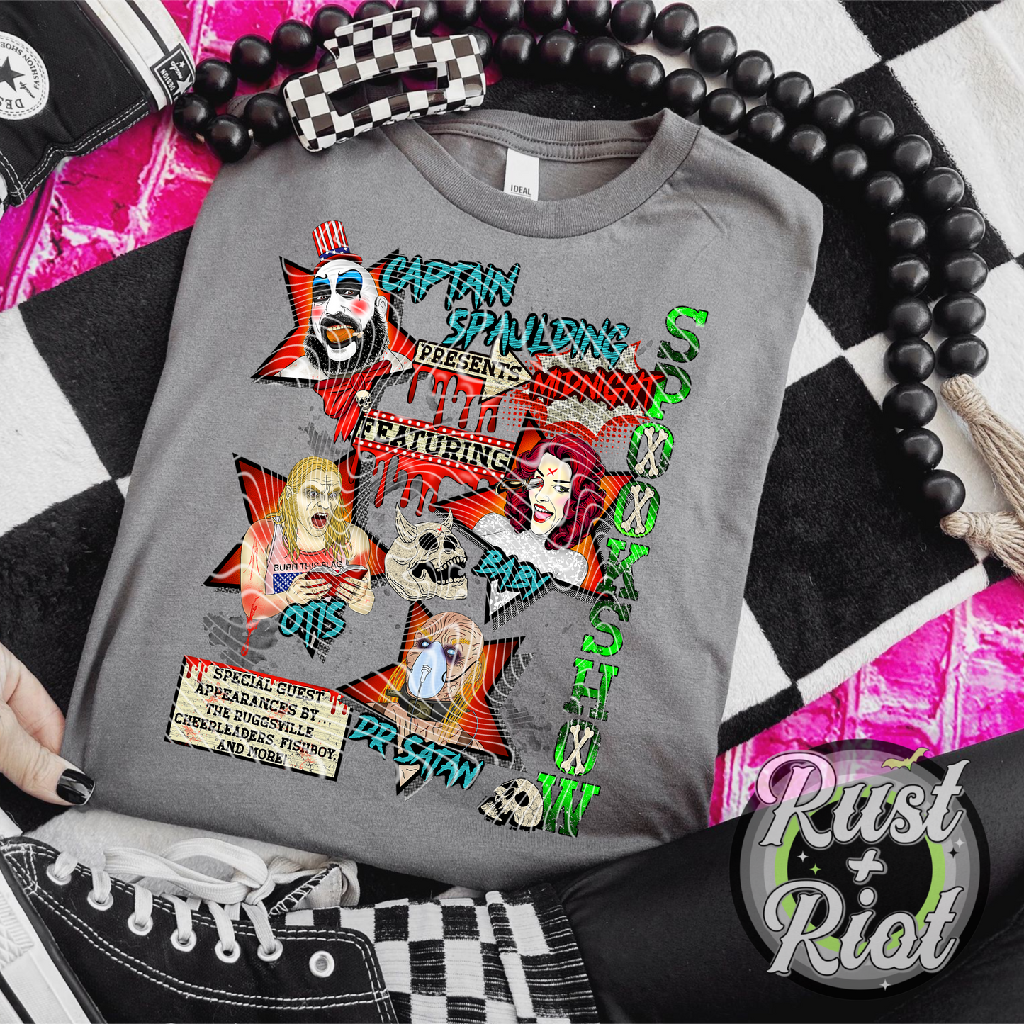 Midnight Spookshow Everything Bundle, Main PNGs, Seamless, Color Coordinates, 16oz Glass Can, 20oz Skinny Tumbler, 2000s Cult Classic Digital images for Fabric, Sublimation, DTF, DTG, UVDTF, and Sublimation Printing