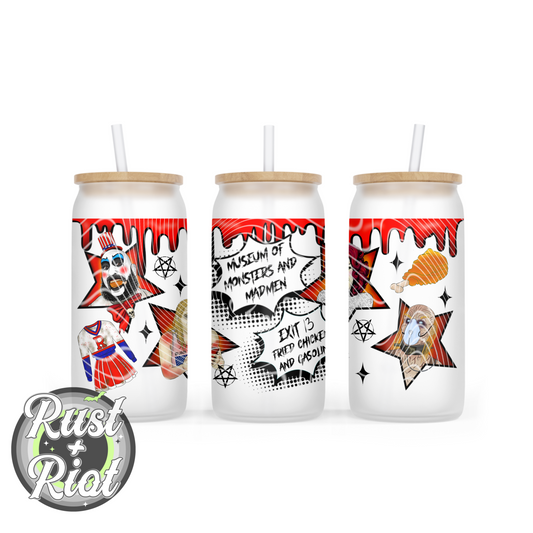 Midnight Spookshow 16oz Glass Can Template Design PNG, 2000s Cult Classic Horror Movie Digital Graphic Image for UVDTF and Sublimation Printing