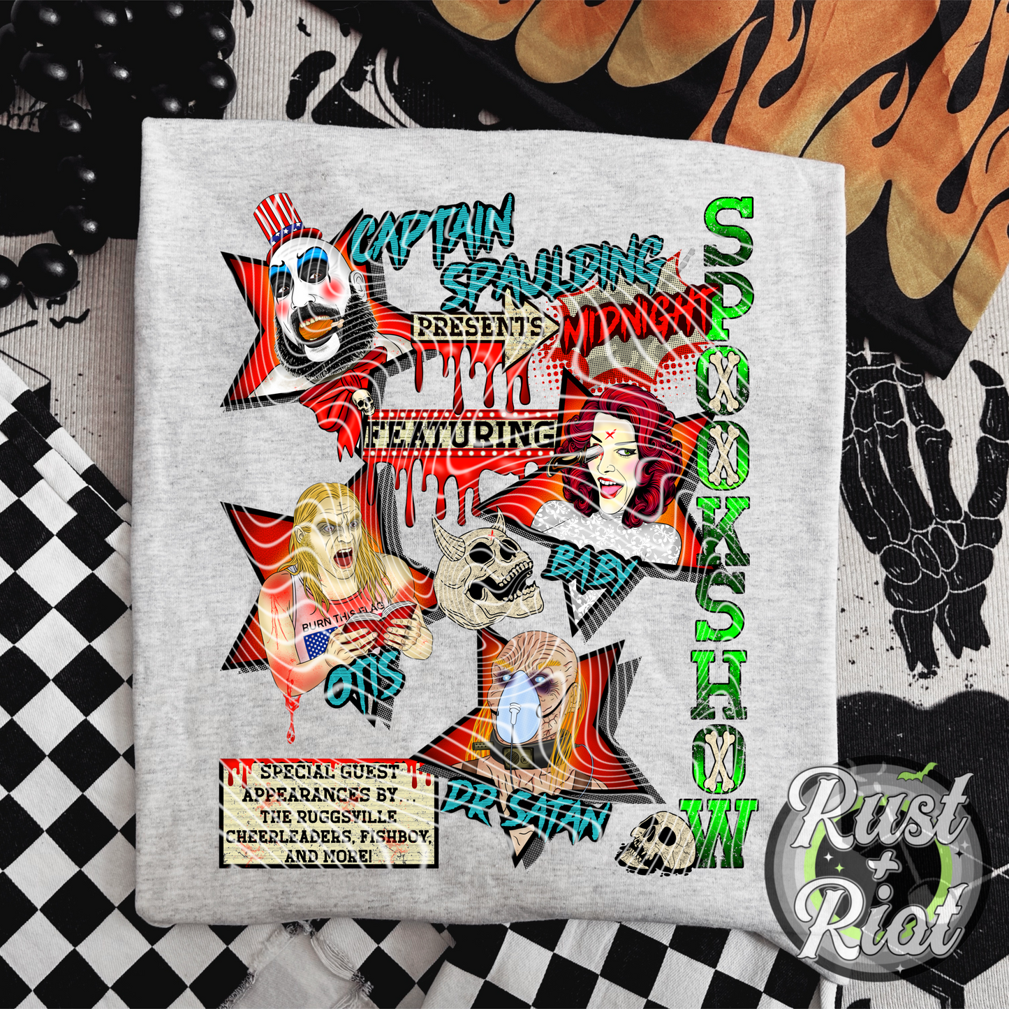 Midnight Spookshow Everything Bundle, Main PNGs, Seamless, Color Coordinates, 16oz Glass Can, 20oz Skinny Tumbler, 2000s Cult Classic Digital images for Fabric, Sublimation, DTF, DTG, UVDTF, and Sublimation Printing
