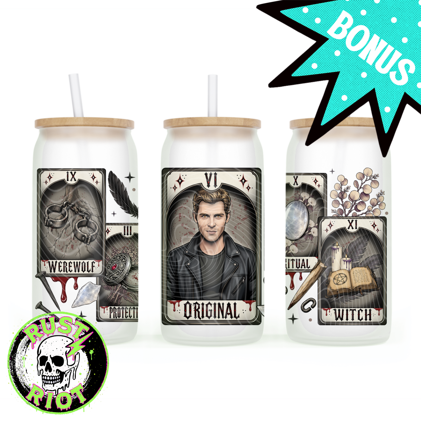 Bloodline Arcana Glass Can Wrap | Neo Trad Vampire Tarot | PNG Digital Download
