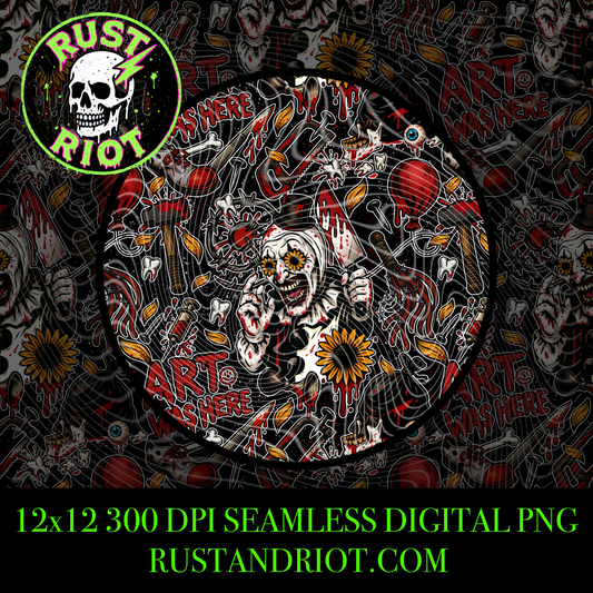 Truly Terrifying Seamless PNG | Horror Clown Pattern | Blood, Sunflowers & Gorecore Design