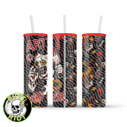 Truly Terrifying | Horror Clown Blood & Sunflowers Design | 20oz Skinny Tumbler Wrap Digital Download PNG