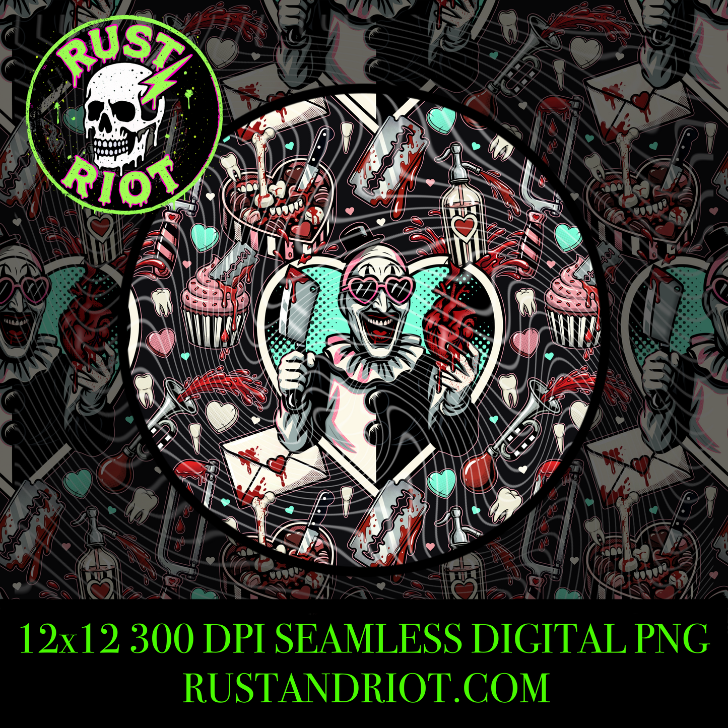 Eat Your Heart Out | Horror Valentine Seamless Pattern | PNG Digital Download