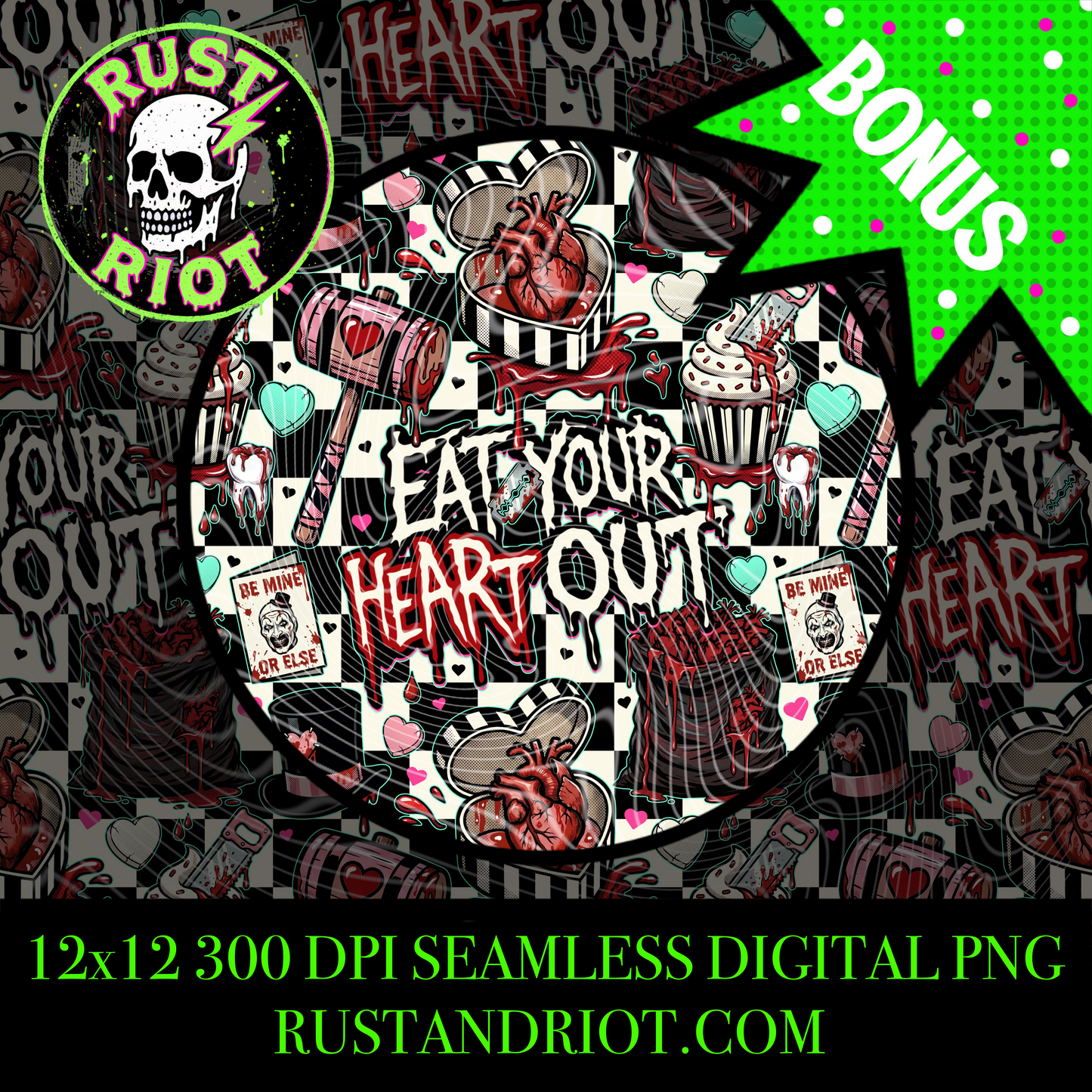 Eat Your Heart Out | Horror Valentine Seamless Pattern | PNG Digital Download