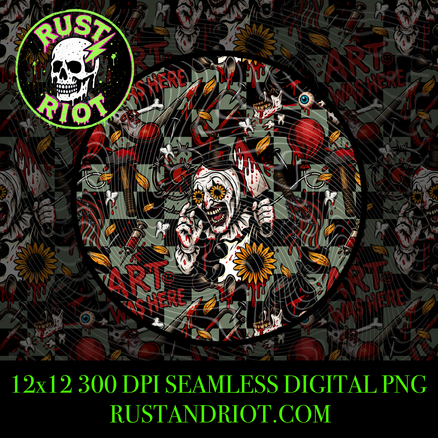 Truly Terrifying Seamless PNG | Horror Clown Pattern | Blood, Sunflowers & Gorecore Design