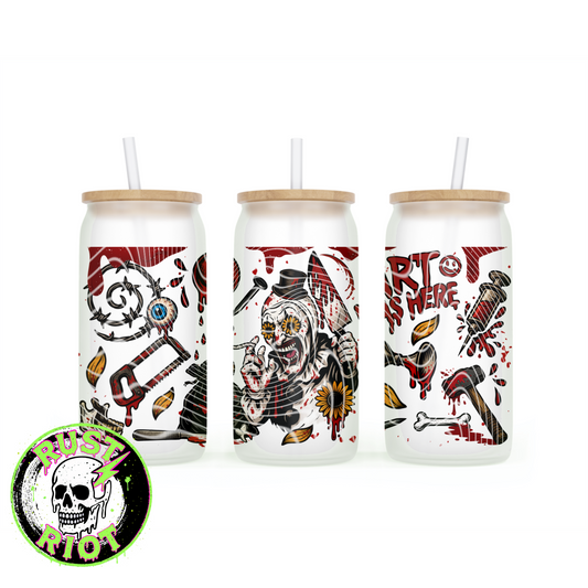 Truly Terrifying Glass Can Wrap PNG | 16oz Horror Clown Design